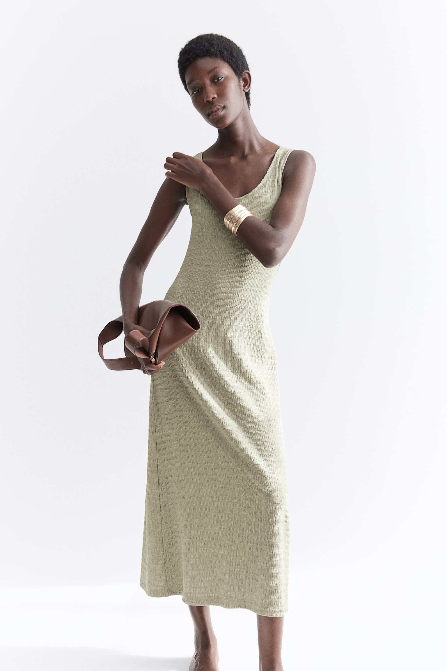 Textured Jersey Maxi Dress - Light khaki green/Black - 5