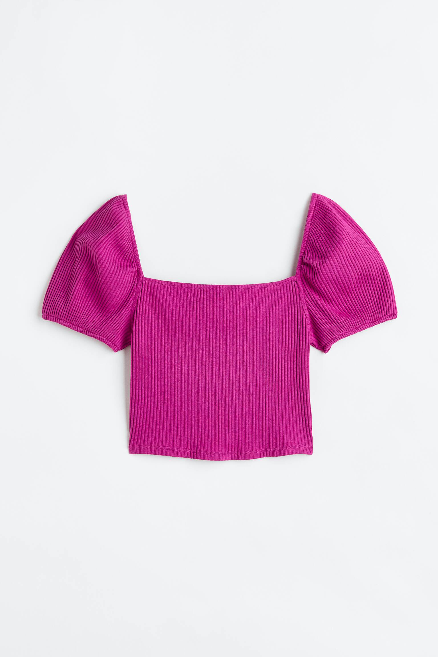 Puff Sleeve Rib Top - Purple/Red/Light apricot/Cream - 1