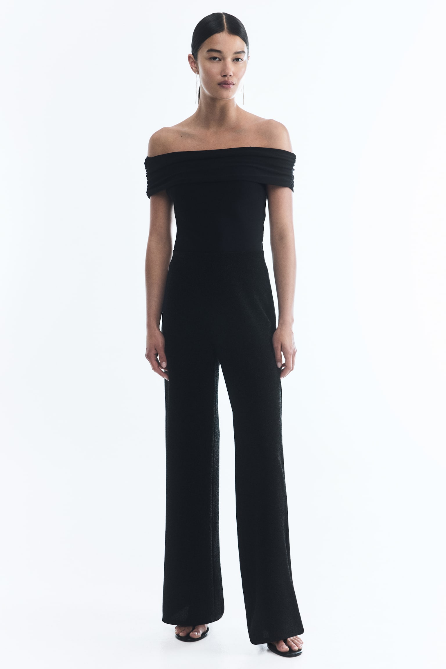 Draped Off The Shoulder Top - Black/Cream/Light pink - 3