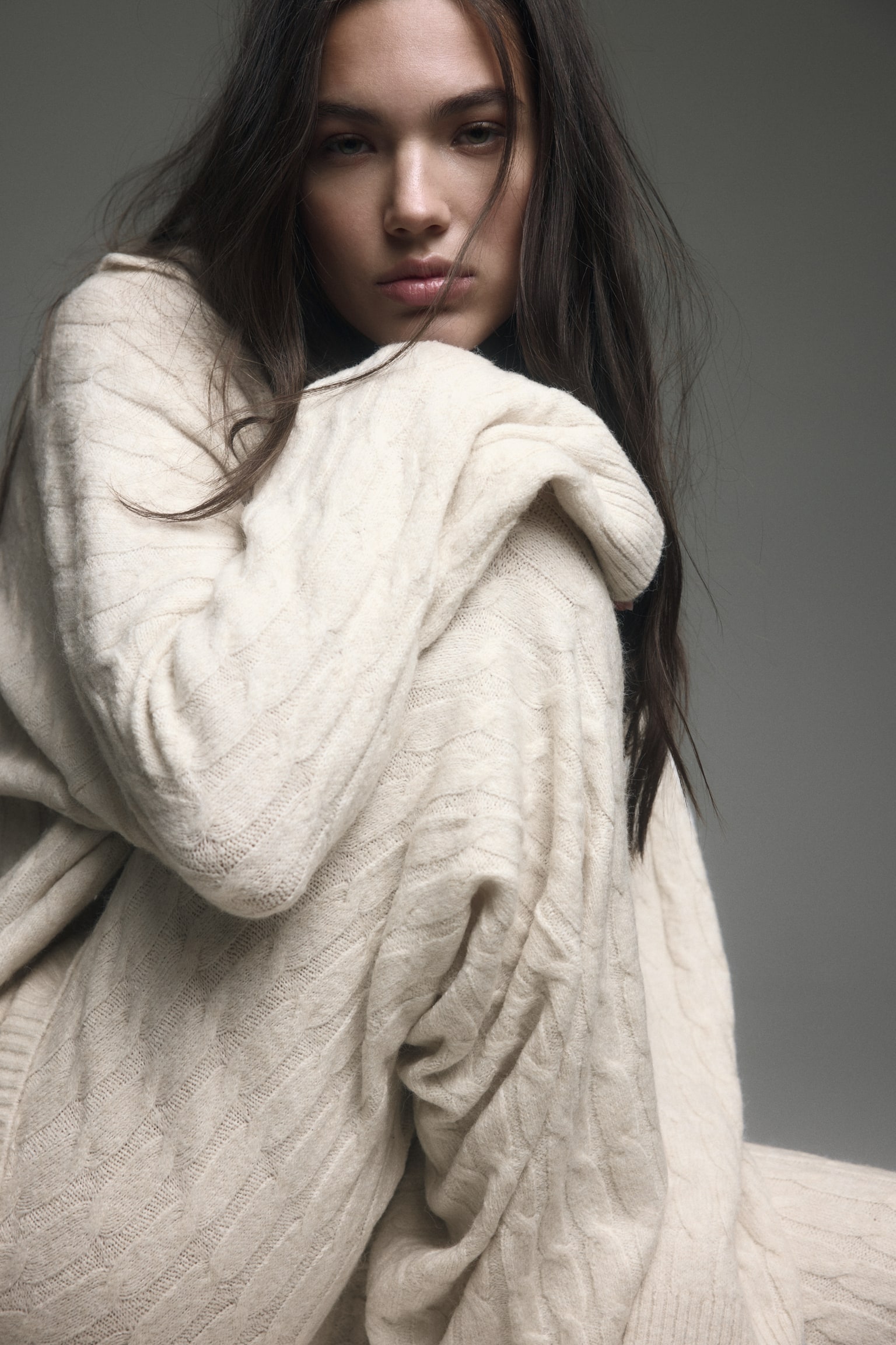 Cable-knit trousers - Beige claro - 4