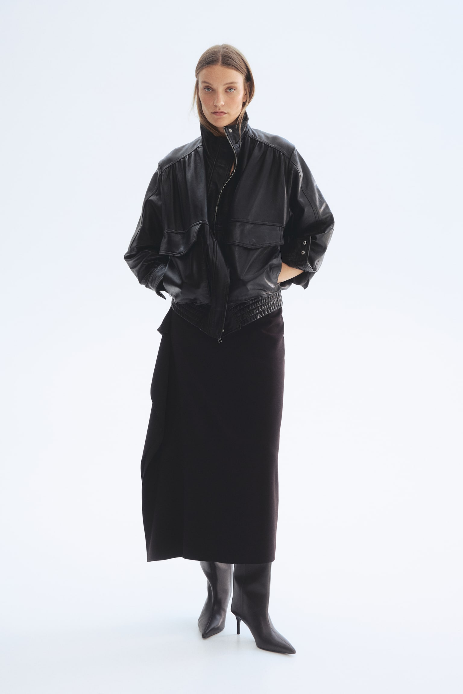 Flounced midi skirt - Dark brown - 1