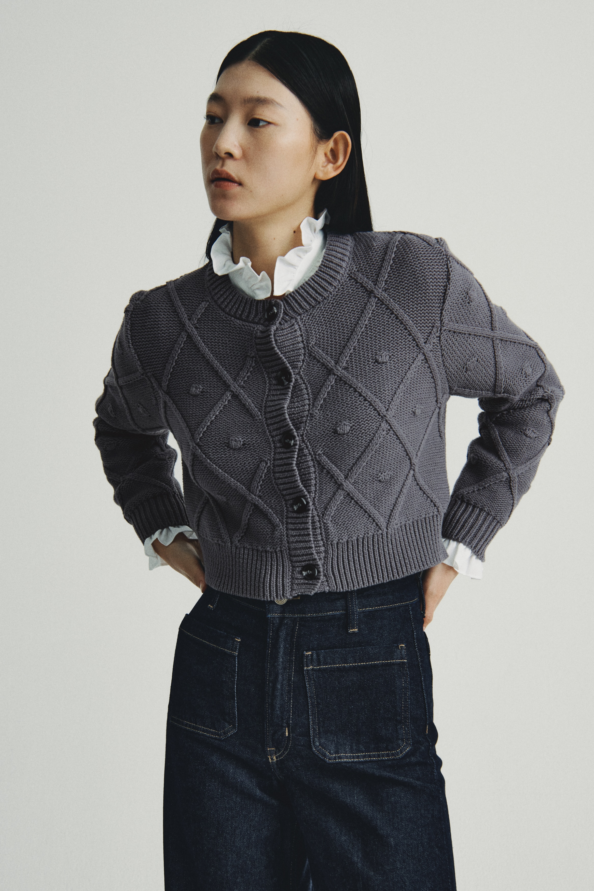 H & M - ケーブルニットカーディガン - グレー