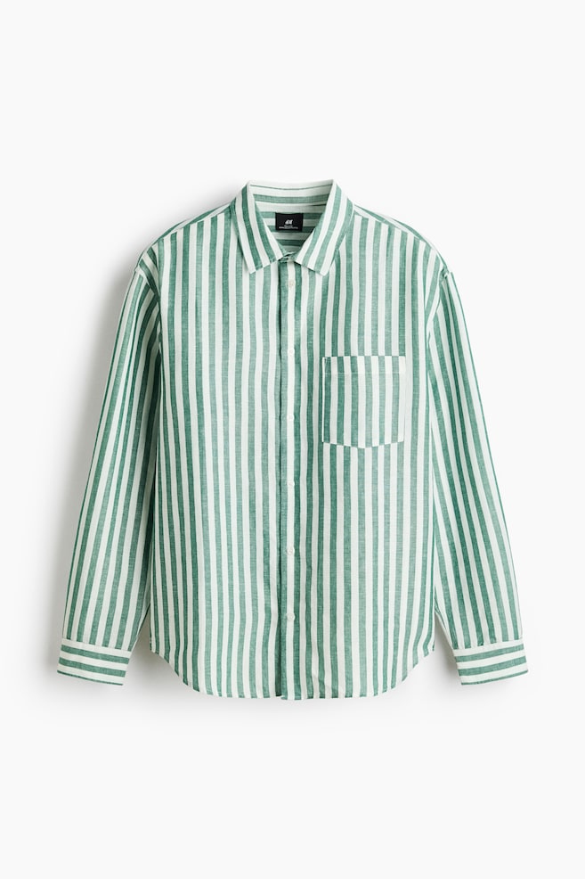 Relaxed Fit Linen-blend shirt - Green/Striped/Rust brown/Dark brown/Light blue/Light pink/Rust red/Striped/White/Striped/White/Light beige - 1