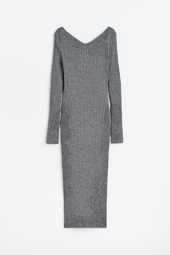 Rib-knit bodycon dress - Dark grey marl/Black/Striped - 1