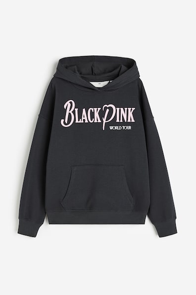 Oversized Hoodie mit Print - Langarm - Lang - Dunkelgrau/Blackpink 