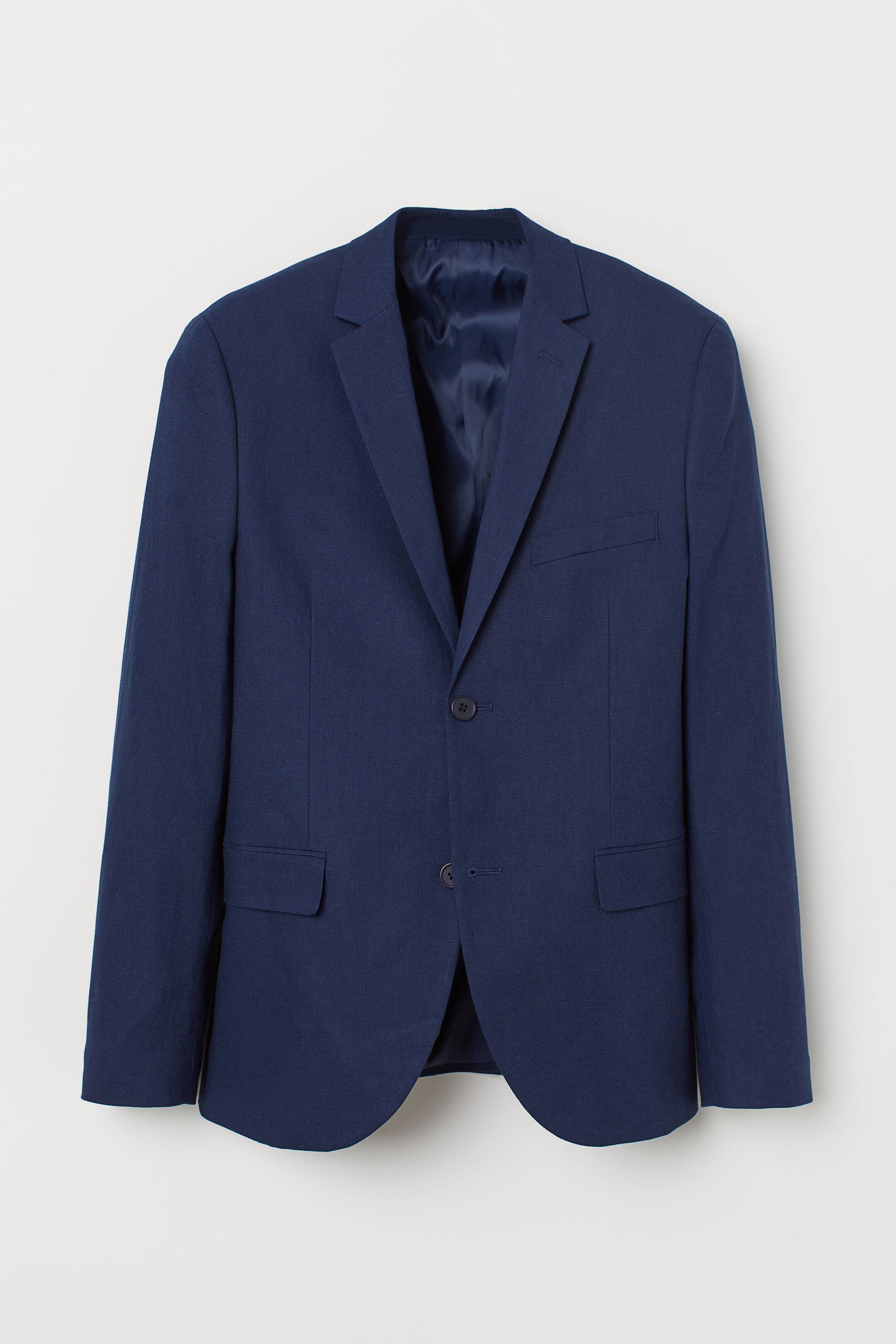 View larger image: Linen-blend jacket Slim Fit - Dark blue - Men | H&M 1