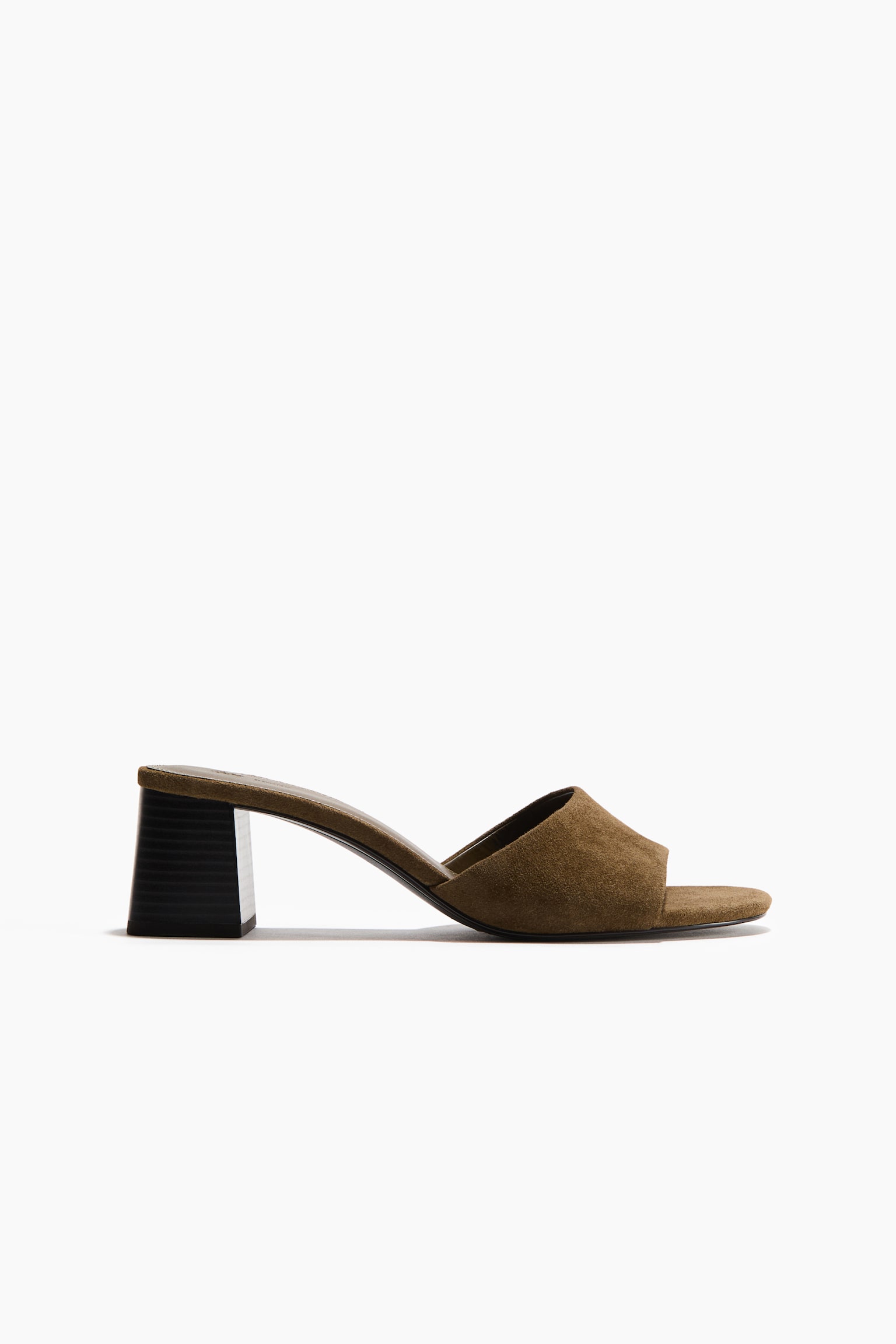 Sandalias de tacón en gamuza - Verde caqui oscuro/Beige oscuro