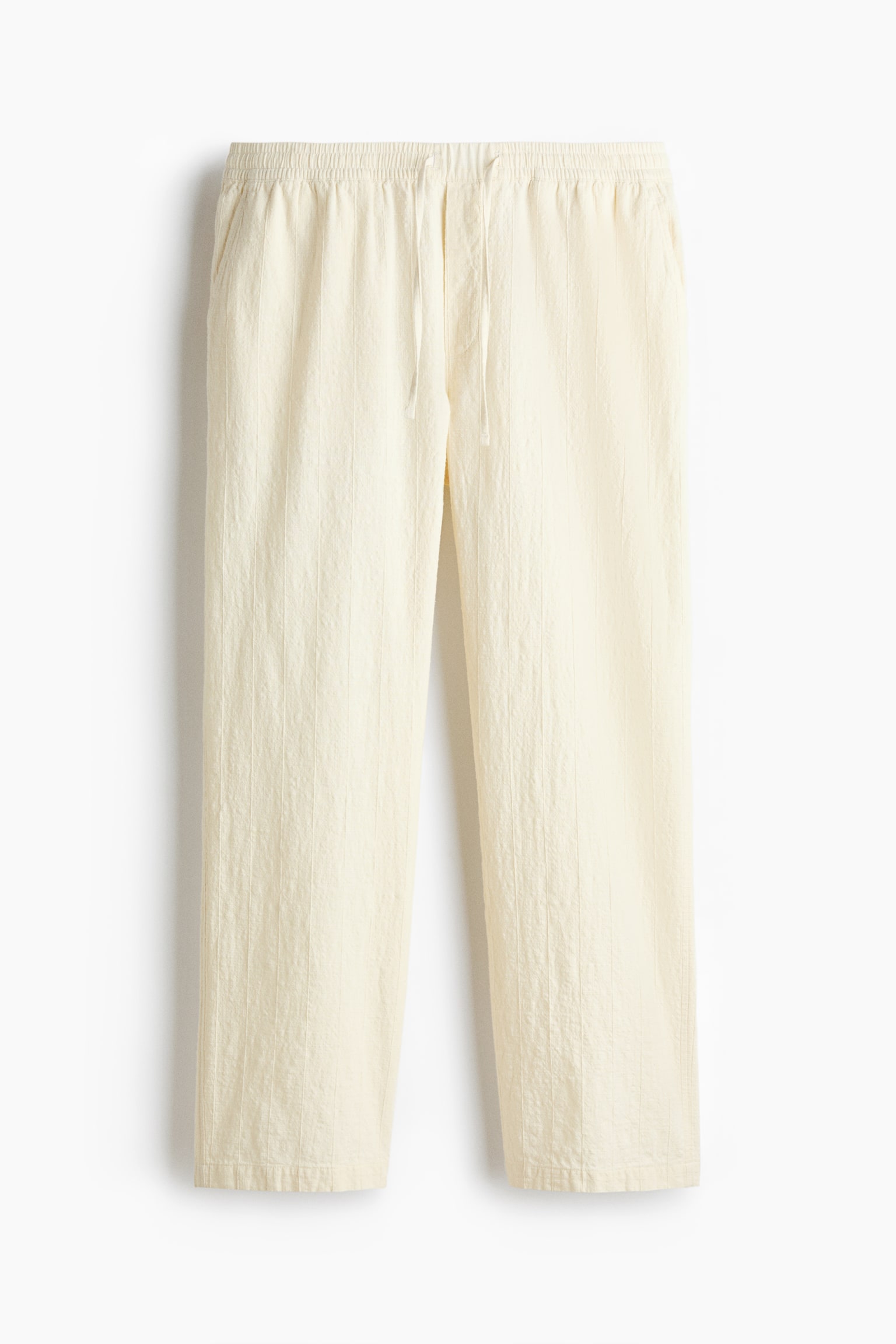 Relaxed Fit Textured cotton trousers - White/Dark brown - 2