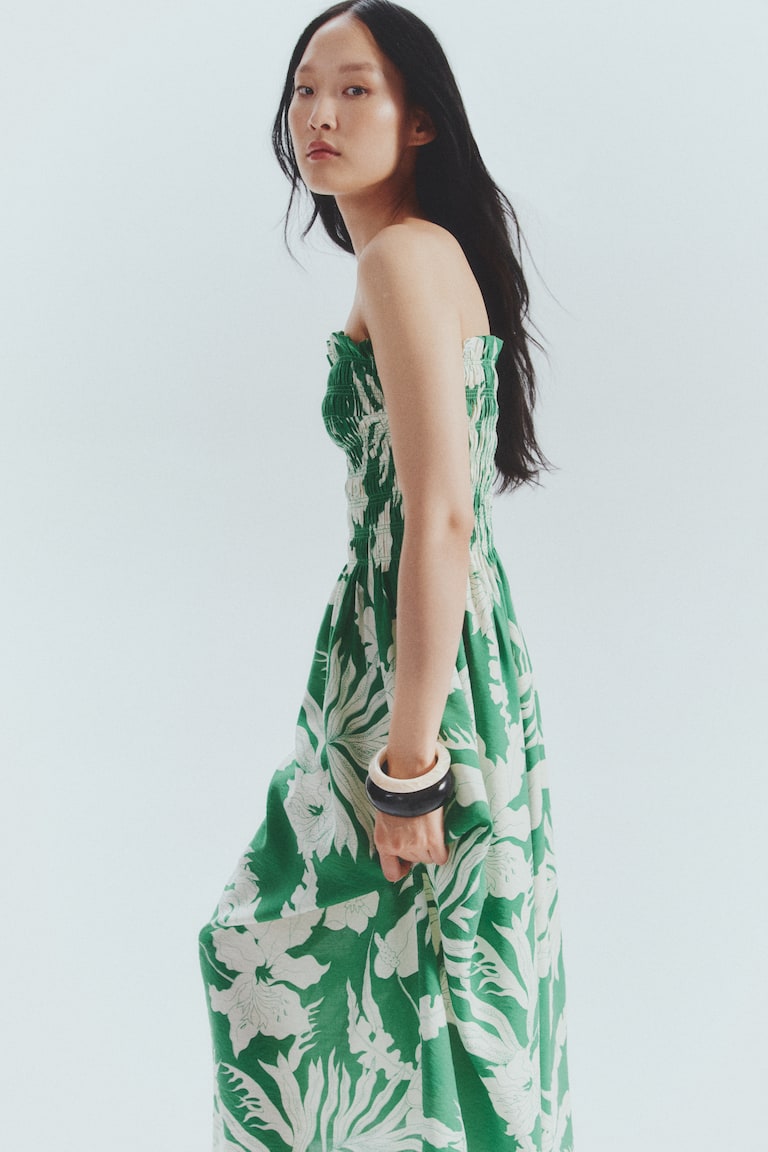 Smocked-bodice strappy dress