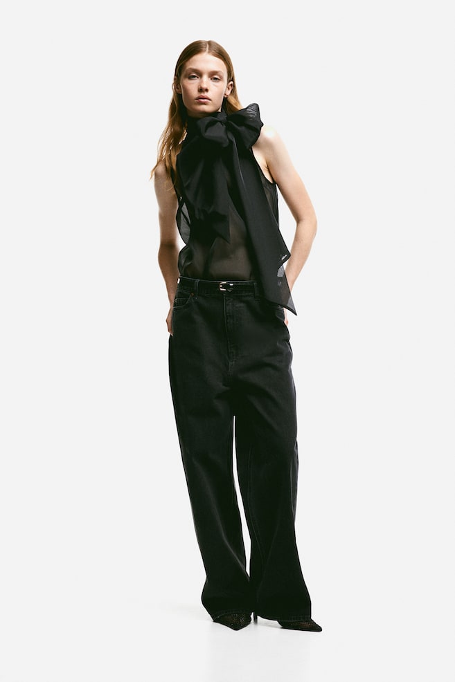 Wide denim trousers - Black - 1