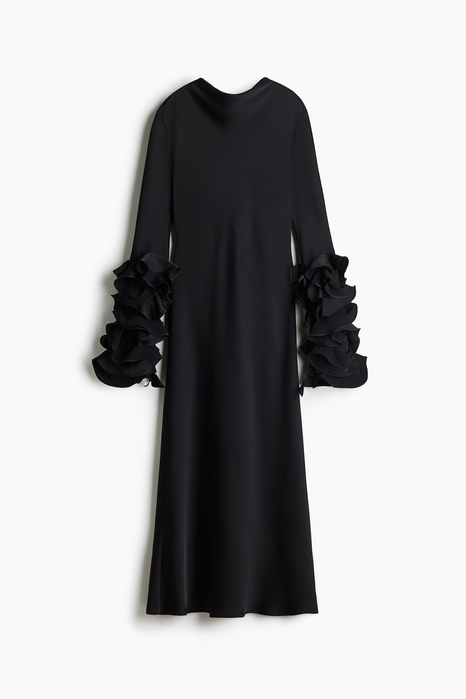 Ruffle-sleeve satin dress - Black - 2