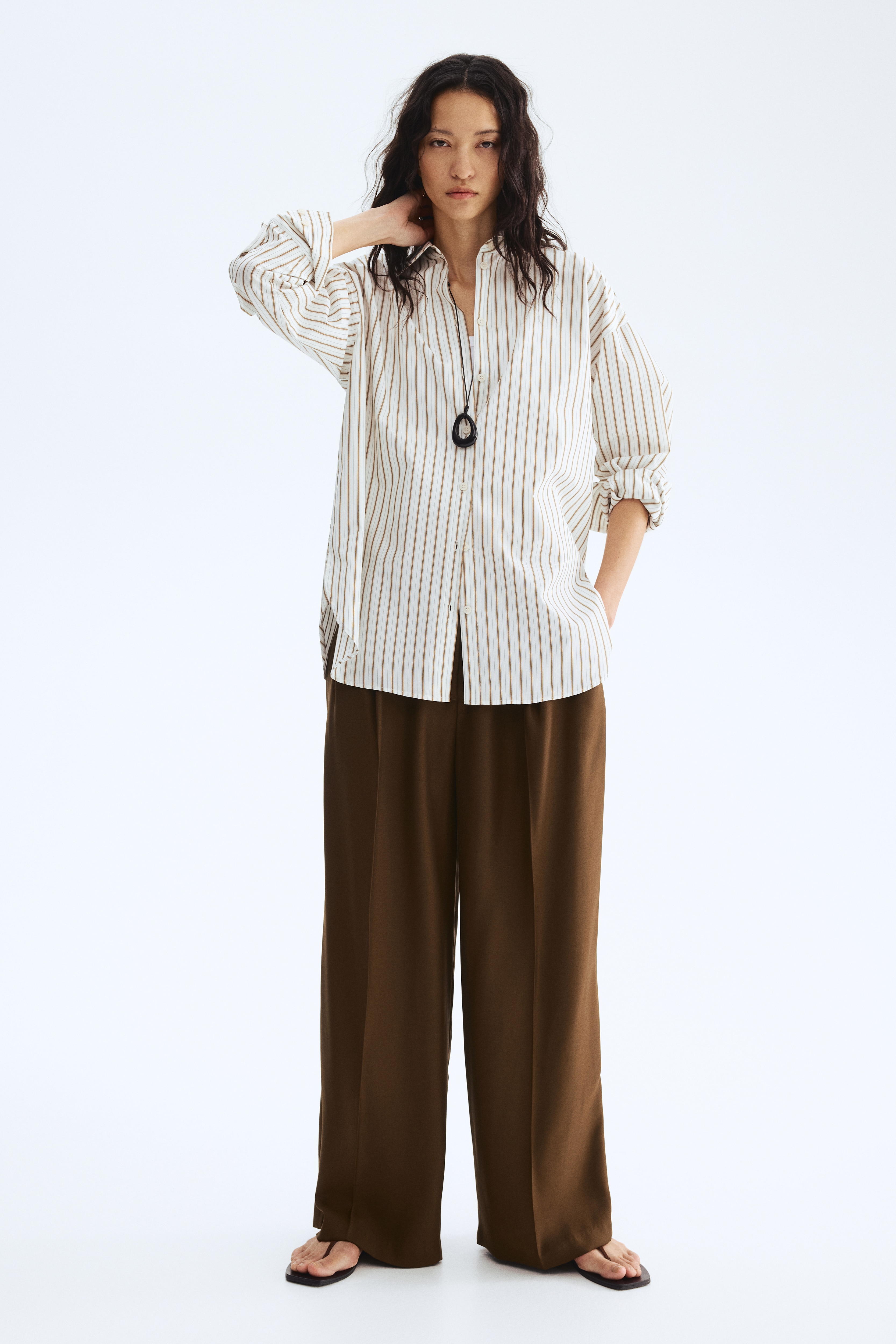 Pantalon - Donker olijfgroen/Lichtbeige/Donkerbruin