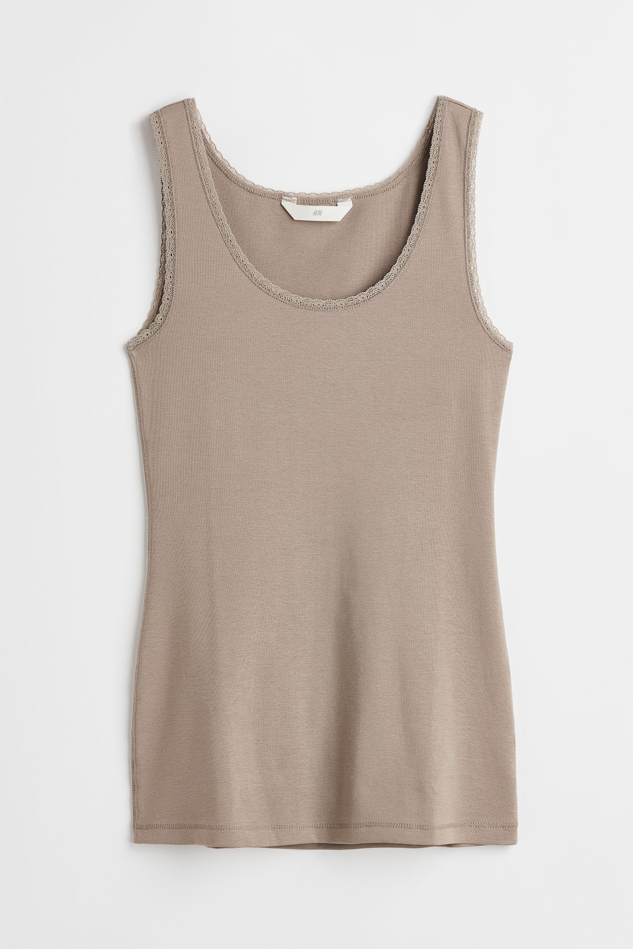 Lace-trimmed Tank Top - Sleeveless - Regular length - Beige - Ladies ...