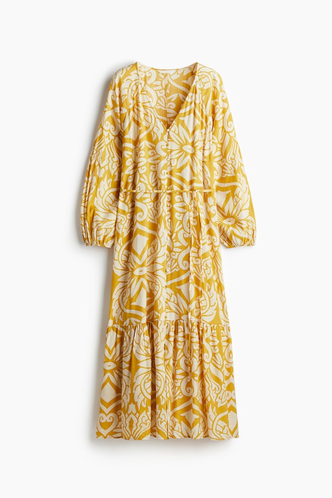 Crêpe-Kleid mit Bindegürtel - Gelb/Gemustert/Cremefarben/Muscheln/Weiß/Zitronen/Mattrosa/Gemustert/Grün/Gemustert/Weiß/Geblümt - 1