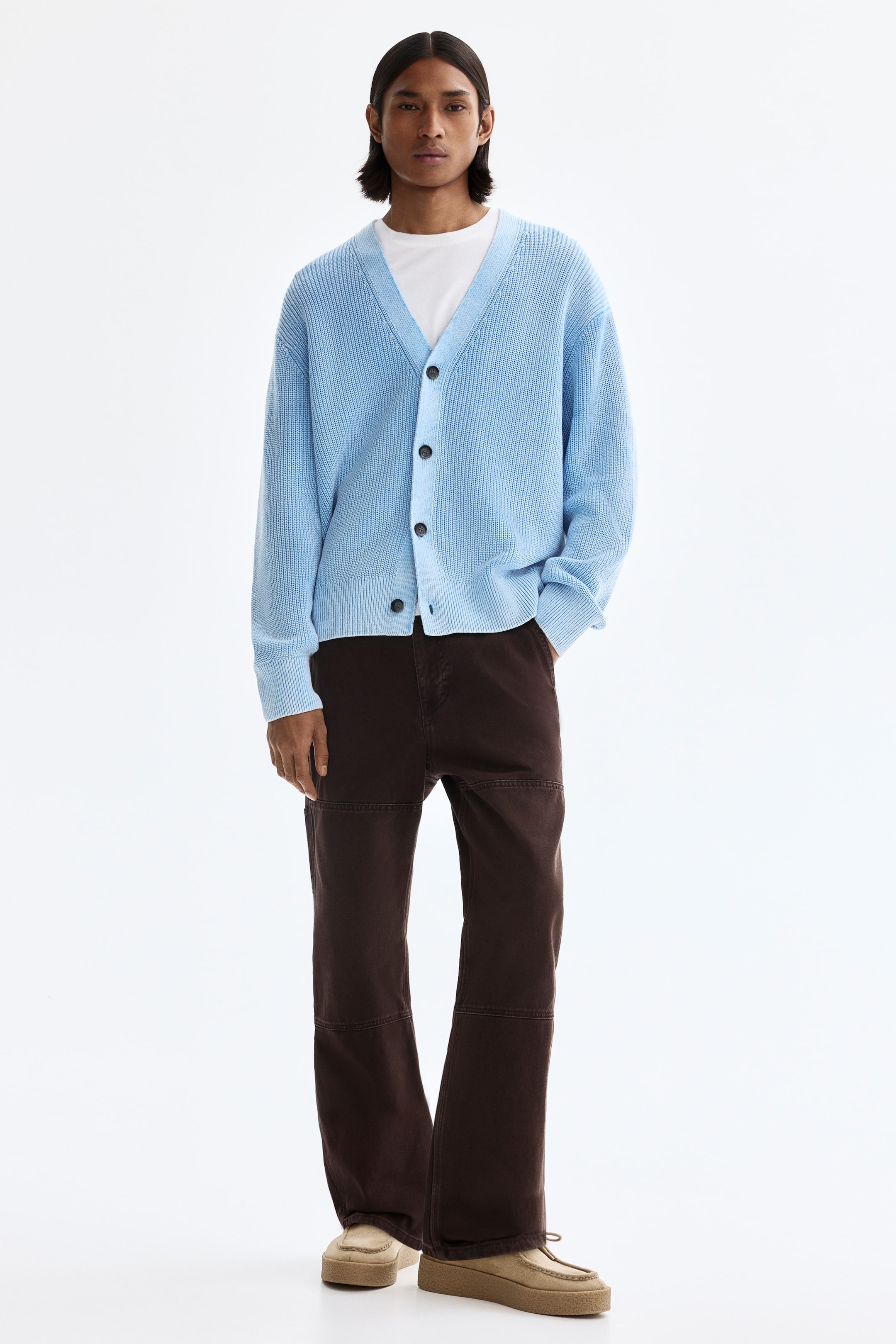 Visualizza immagine più grande: Cardigan in maglia di cotone a coste Relaxed Fit - Azzurro - UOMO | H&M IT 1