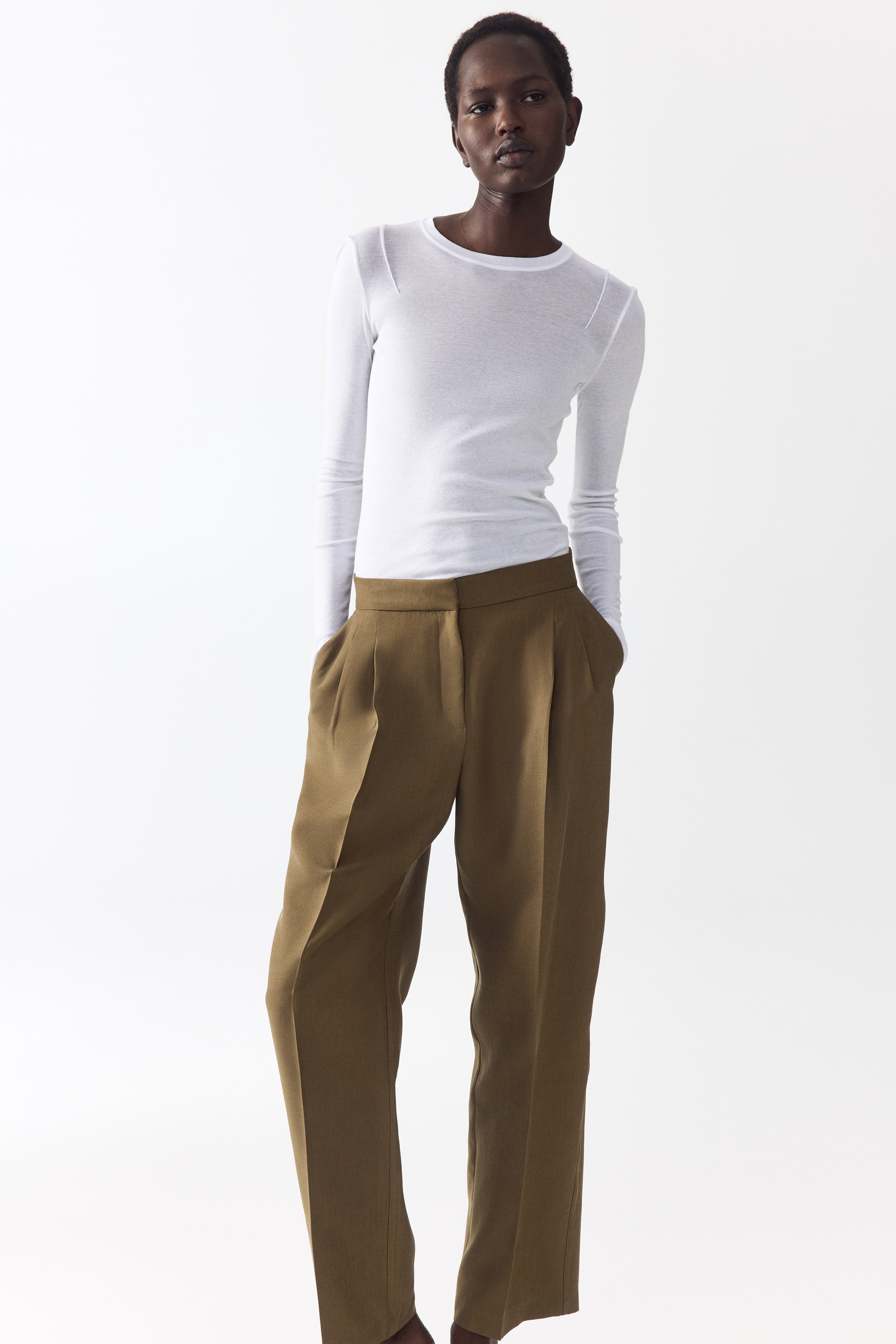 Pantalone od kepera cilindričnog kroja - Kaki zelena/Tamnosmeđa