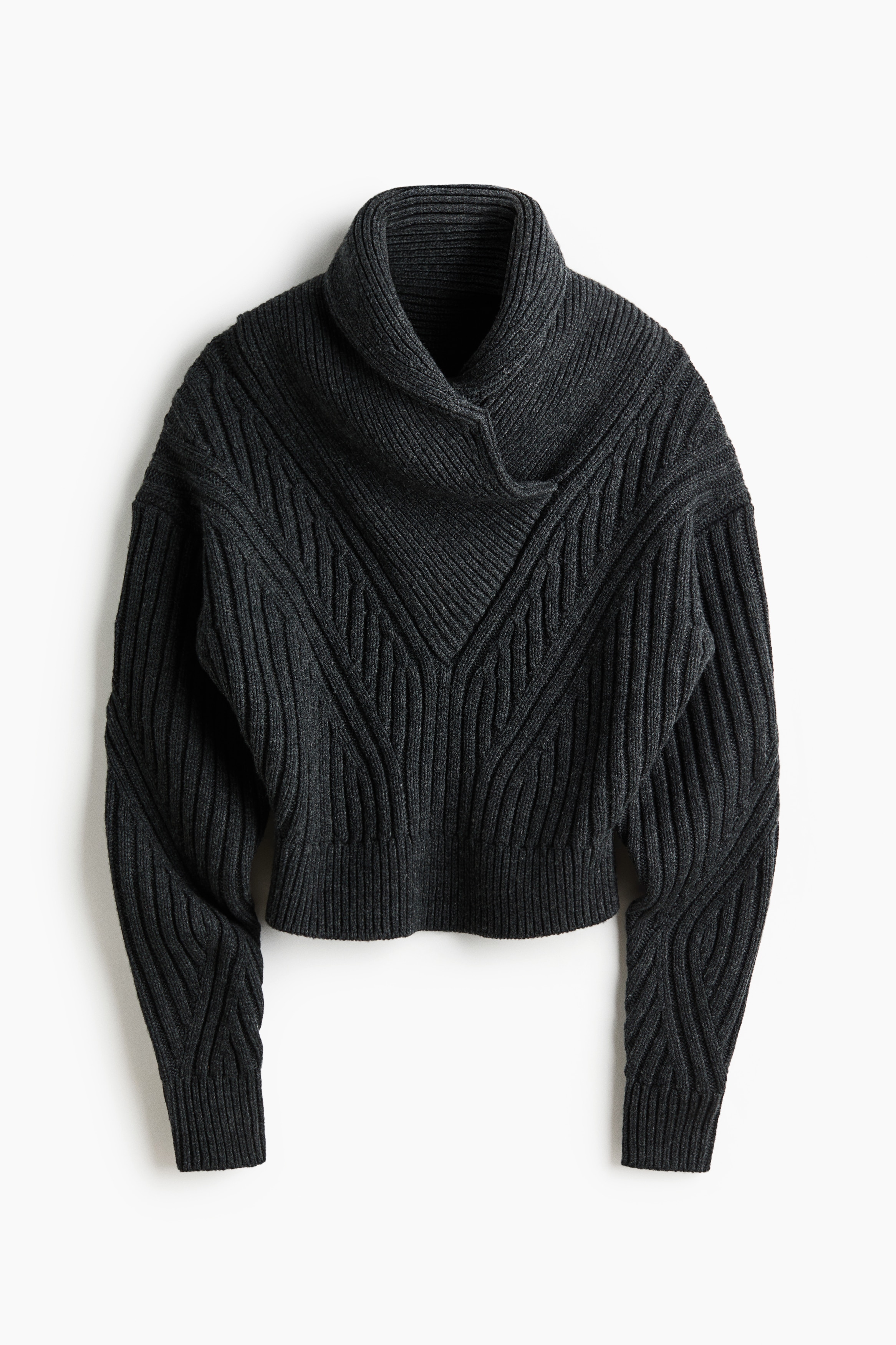 Shawl Collar Merino Wool Sweater - Dark grey marle