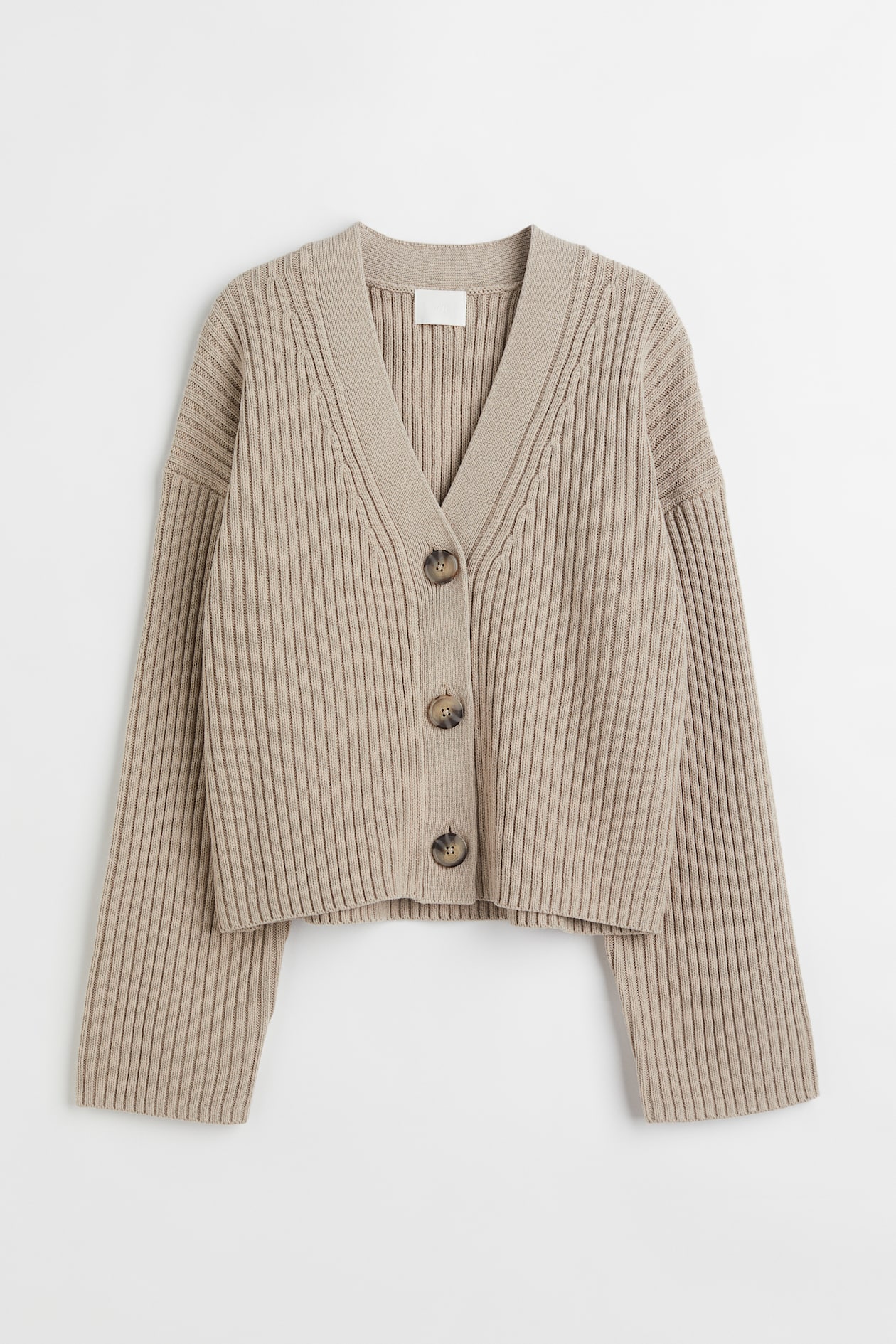 Rib-knit Cardigan - V-neck - Long sleeve - Taupe - Ladies | H&M US