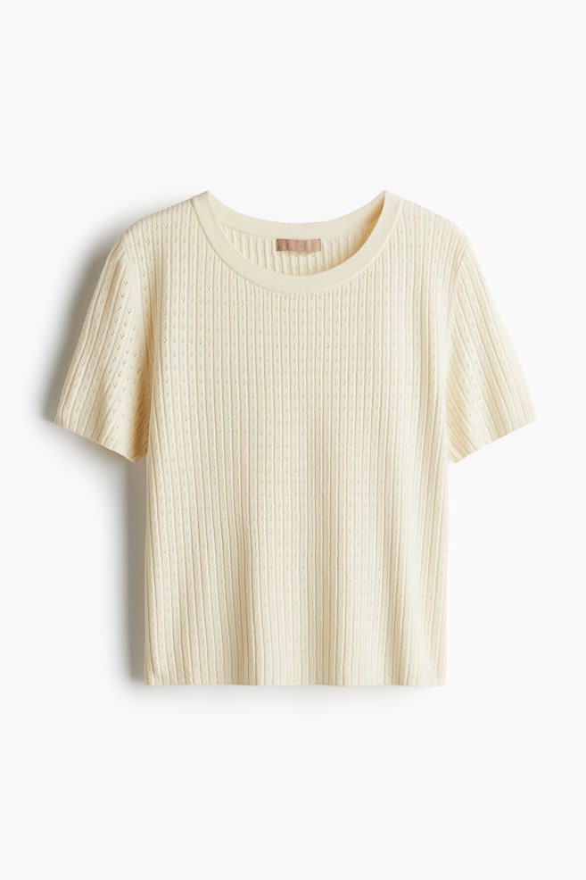 Pointelle-knit T-shirt - Cream - 1