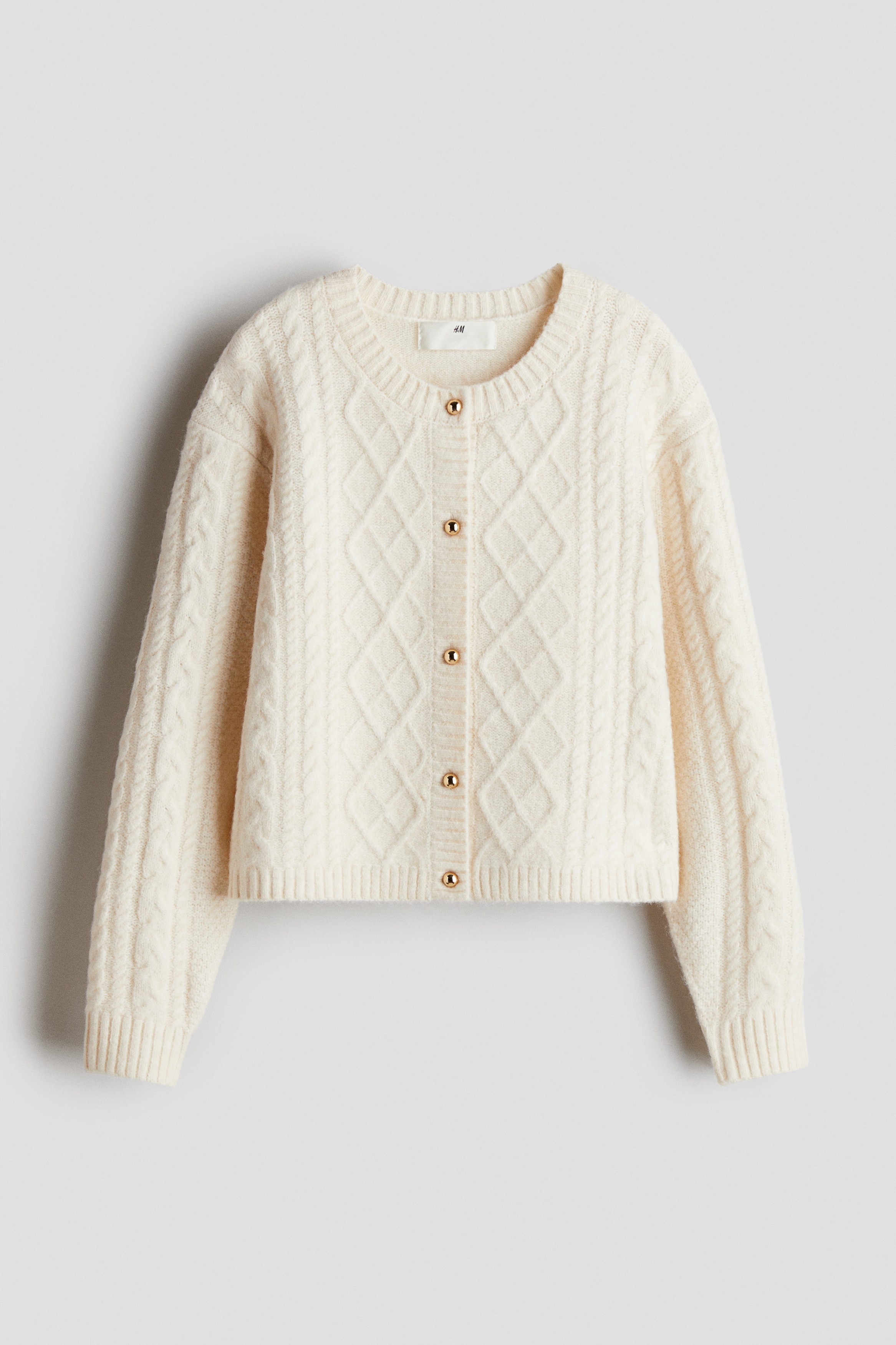 Flettestrikket cardigan - Cream