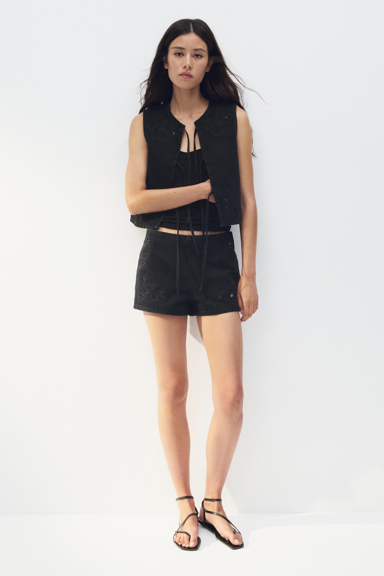 Eyelet-Embroidered Denim Shorts - image 2
