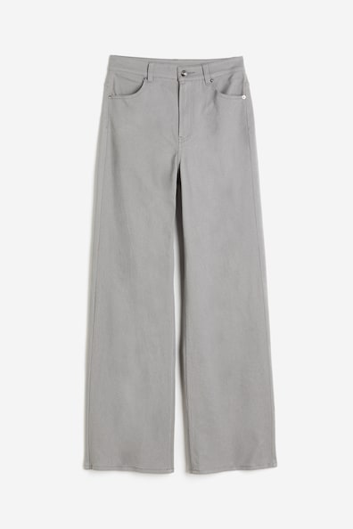 Wide-leg Twill Pants - High waist - Long - Light gray - Ladies | H&M US