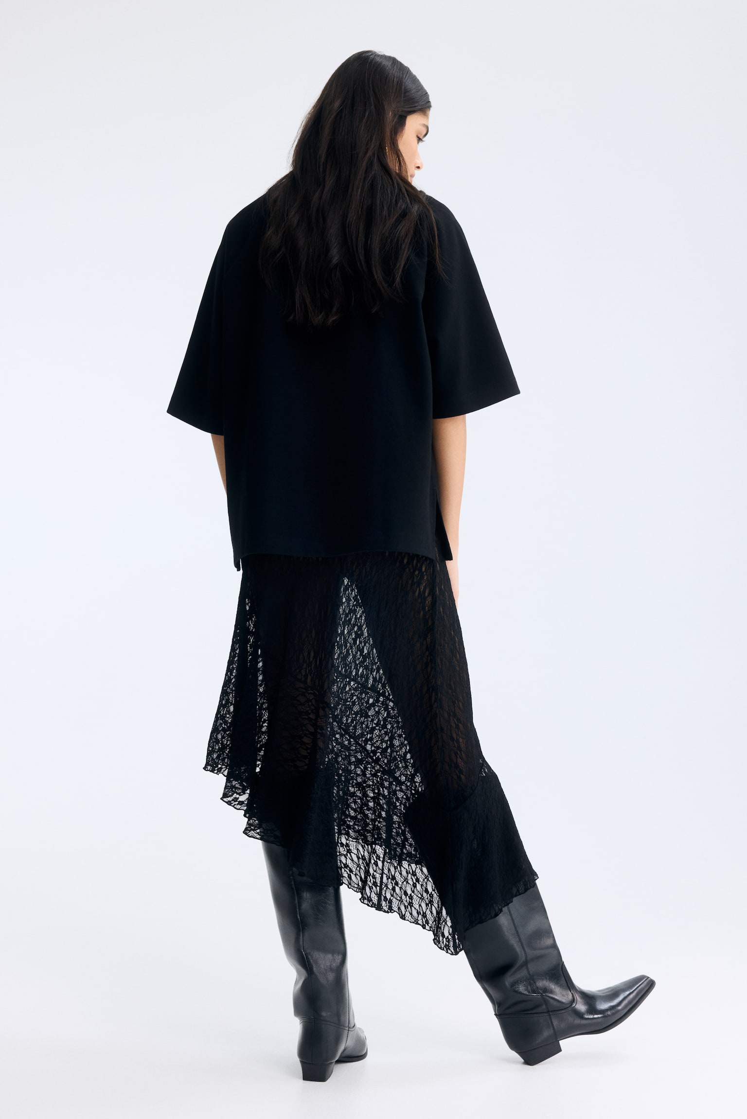 Asymmetric lace skirt - Black - 4
