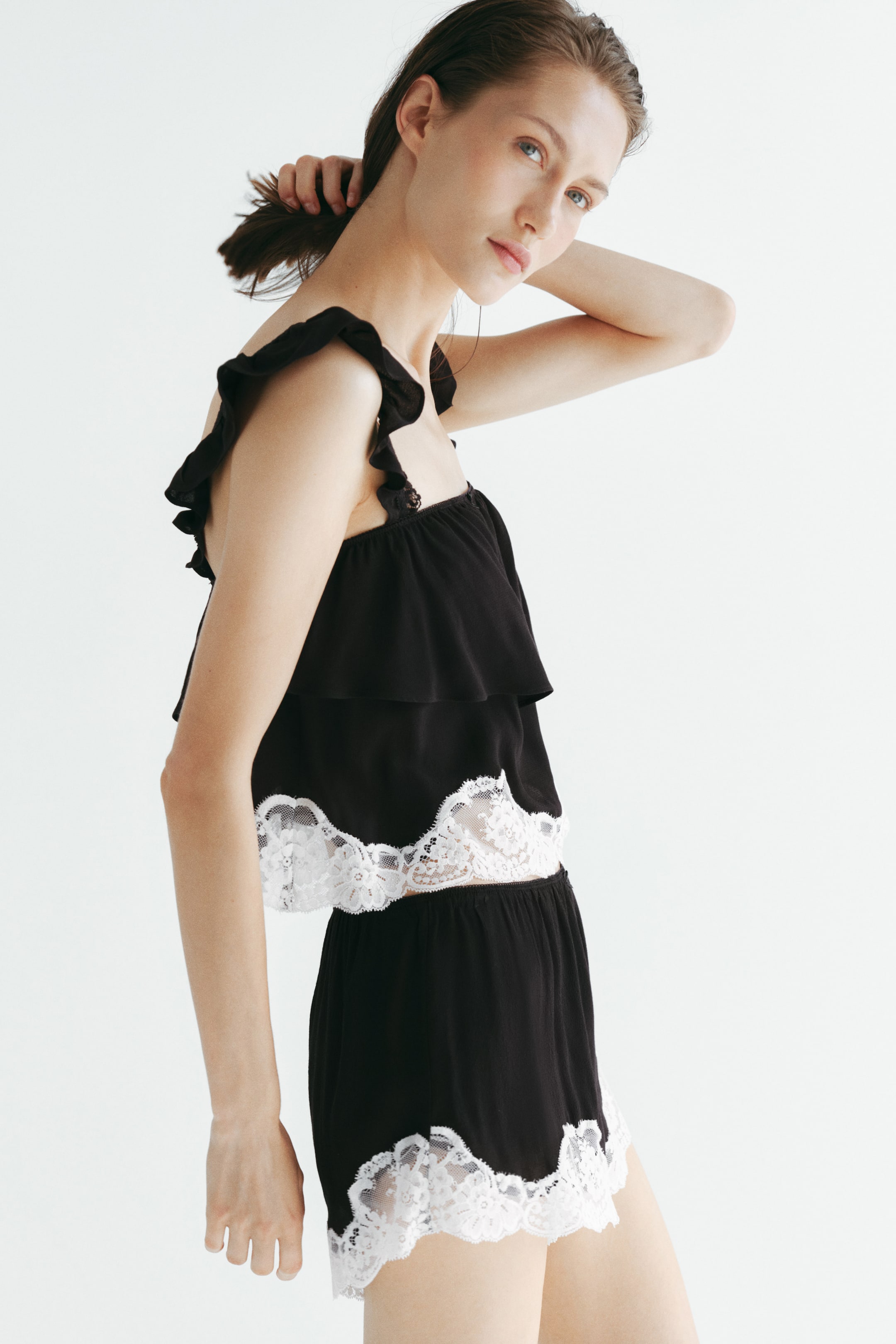 Lace-Trimmed Pajama Shorts