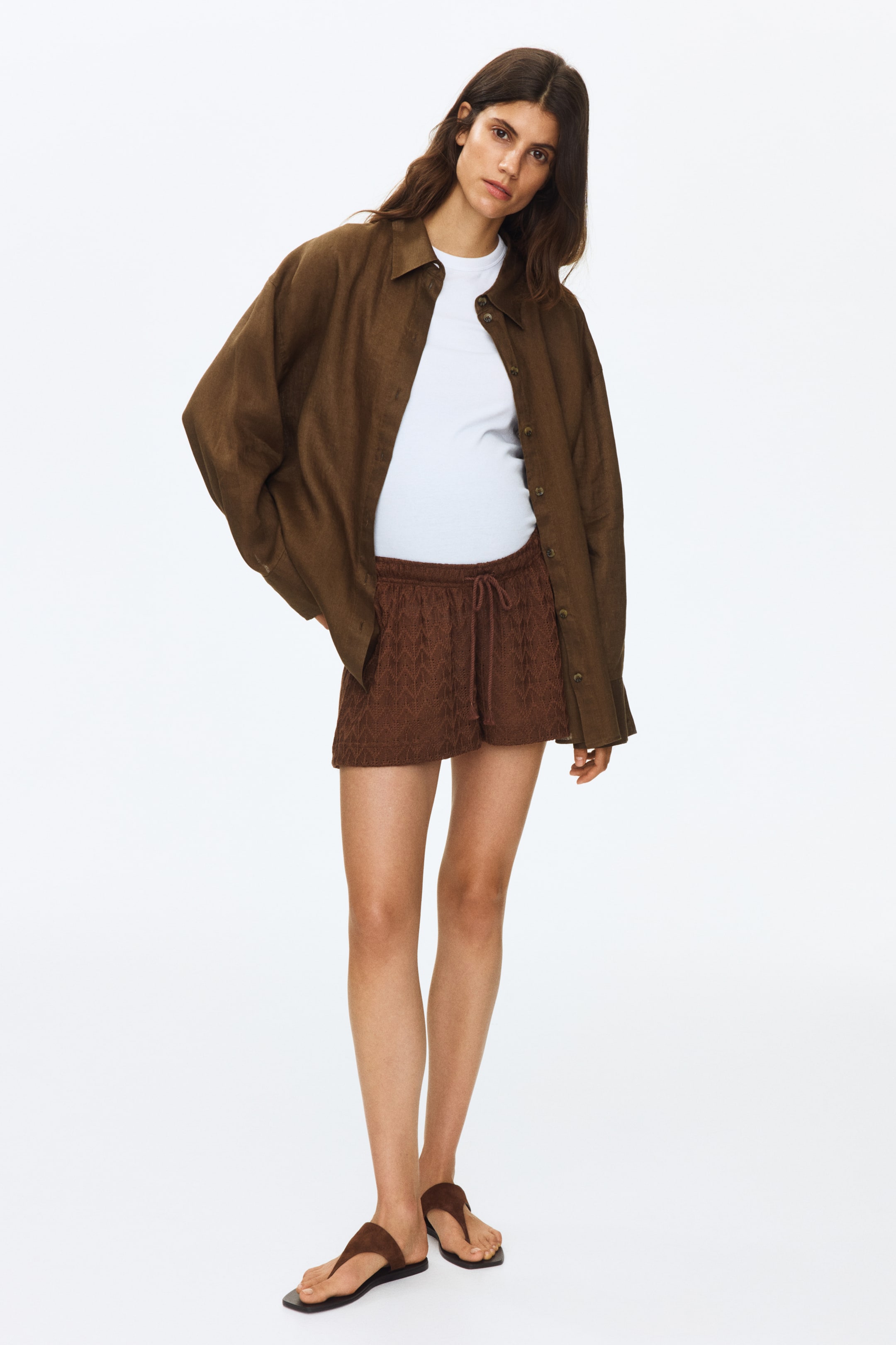 MAMA Pointelle-Knit Drawstring Shorts