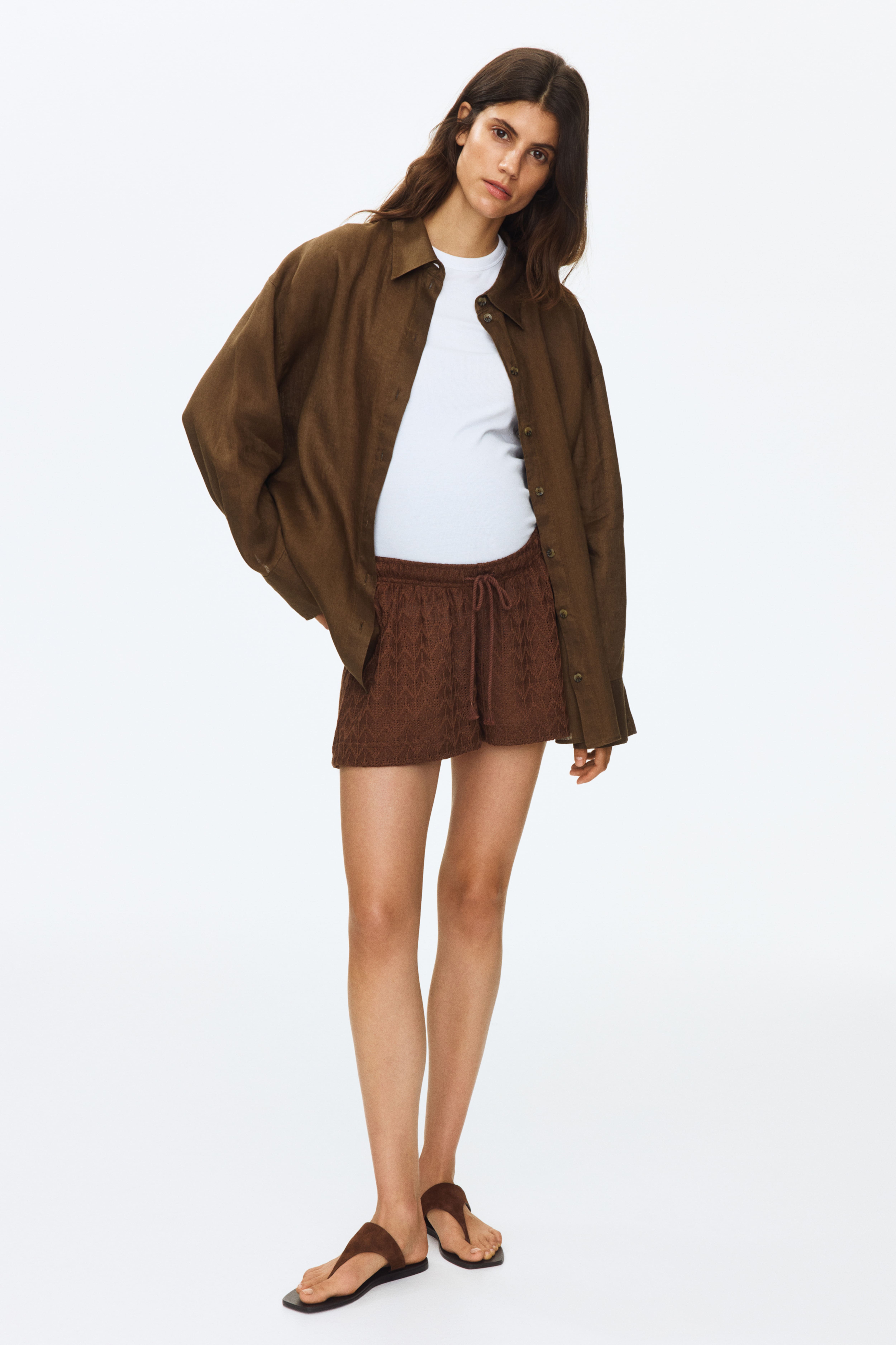 MAMA Pointelle-Knit Drawstring Shorts