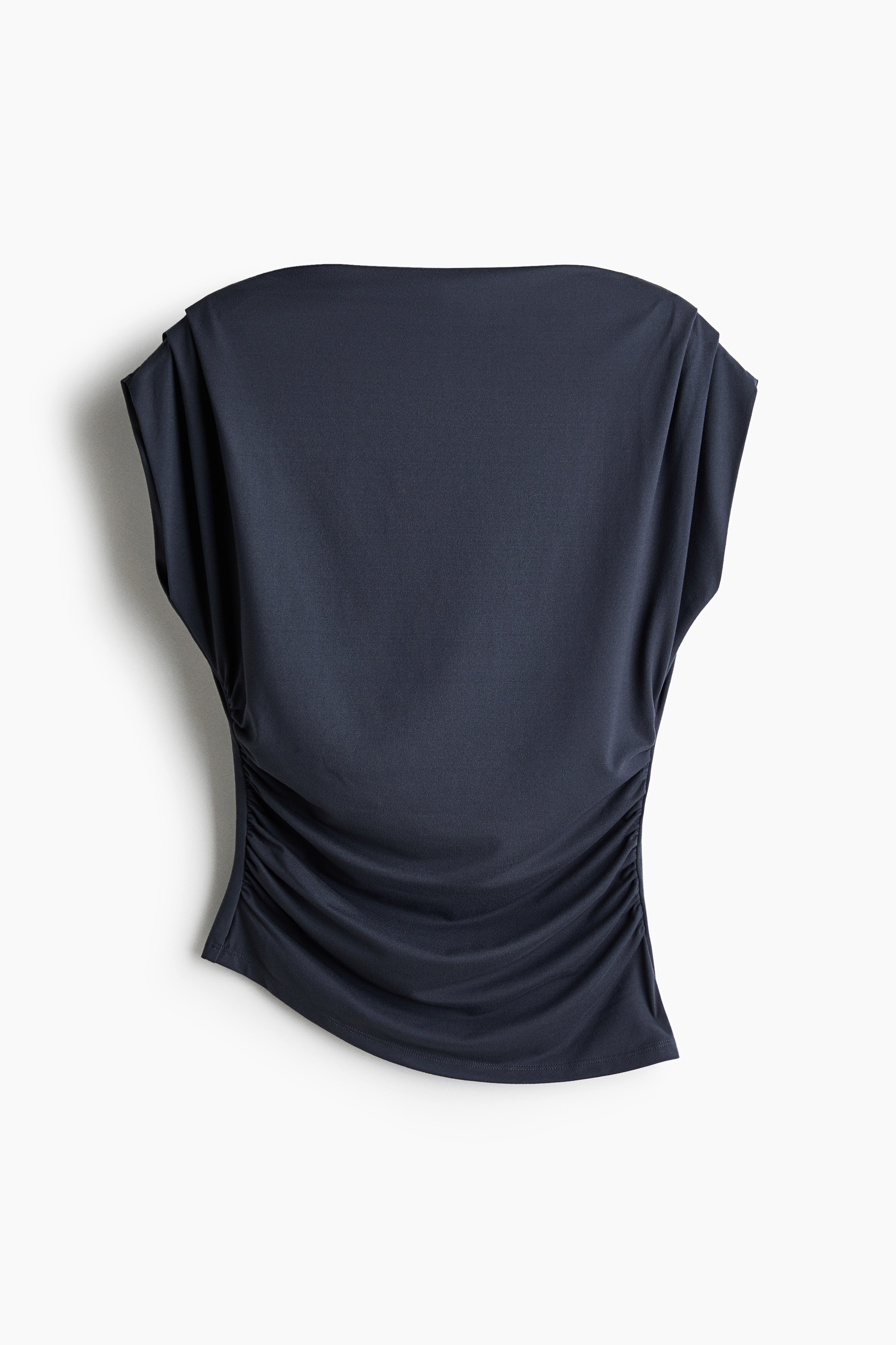 Draped boat-neck top - Dark pigeon blue/Beige/Dark brown