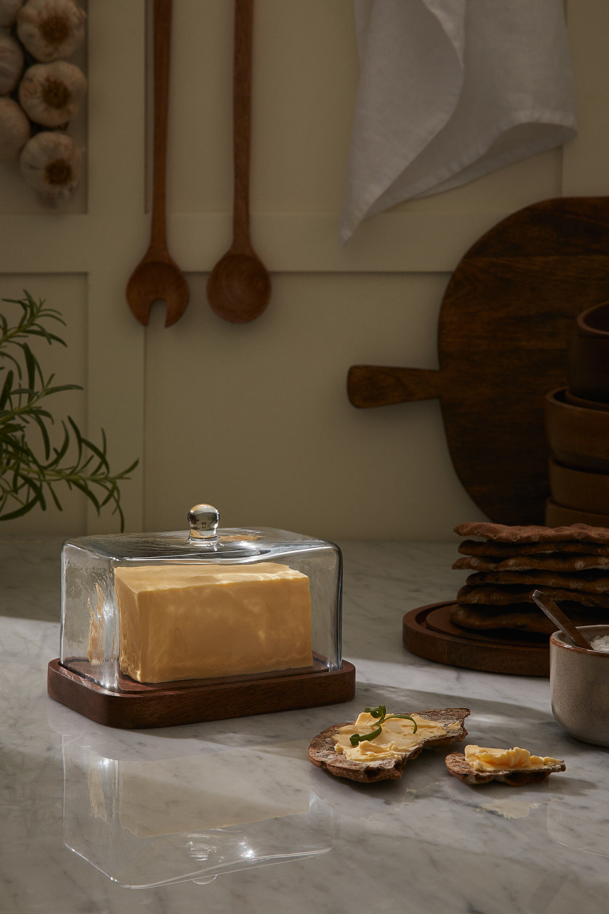 ガラスふた付きバターディッシュ - クリアガラス／ブラウン - Home All