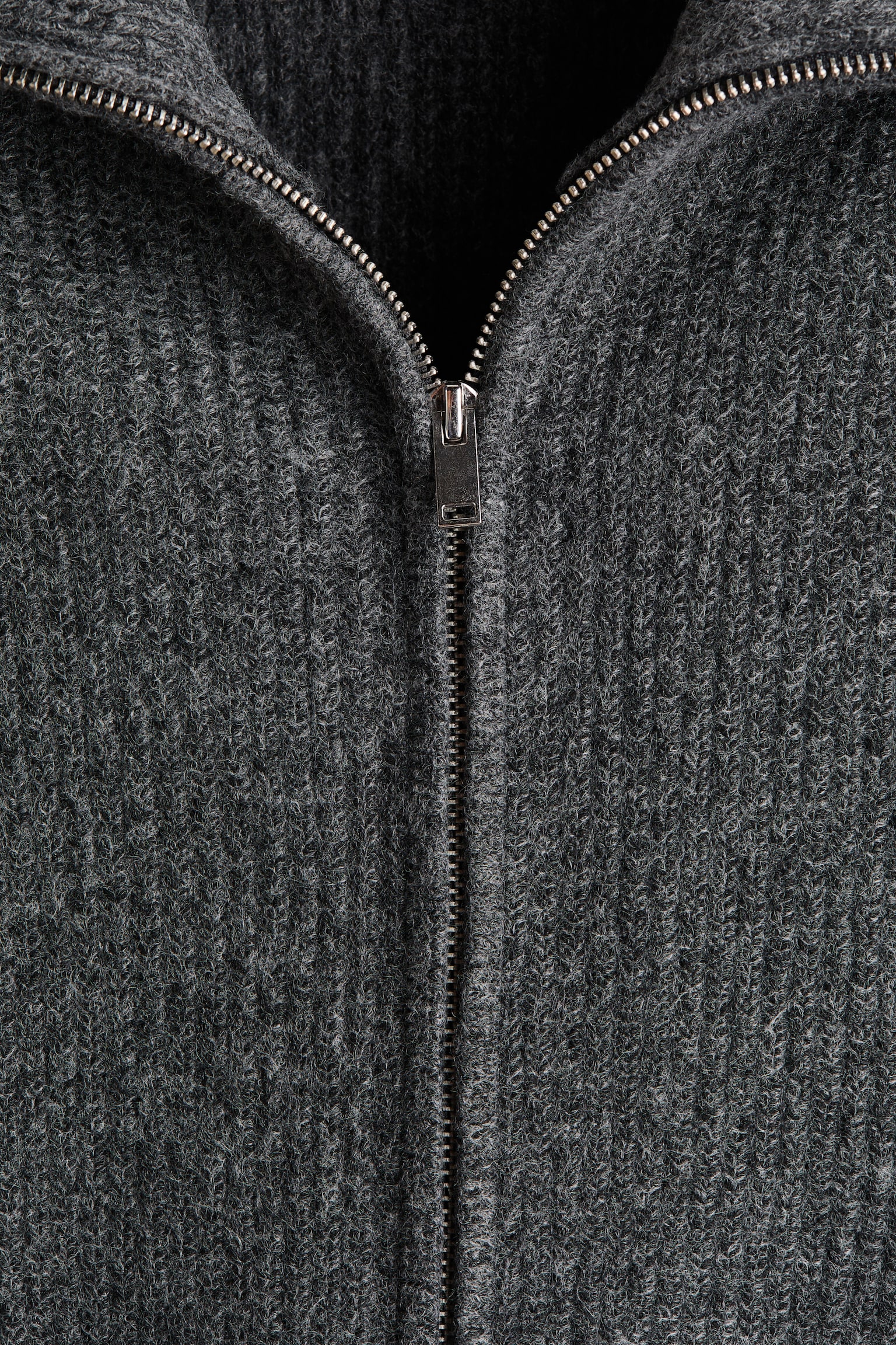 Мужской кардиган H&M Regular-Fit Rib-knit Cardigan with Zipper, цвет: Тёмный серый меланжевый — фото 6