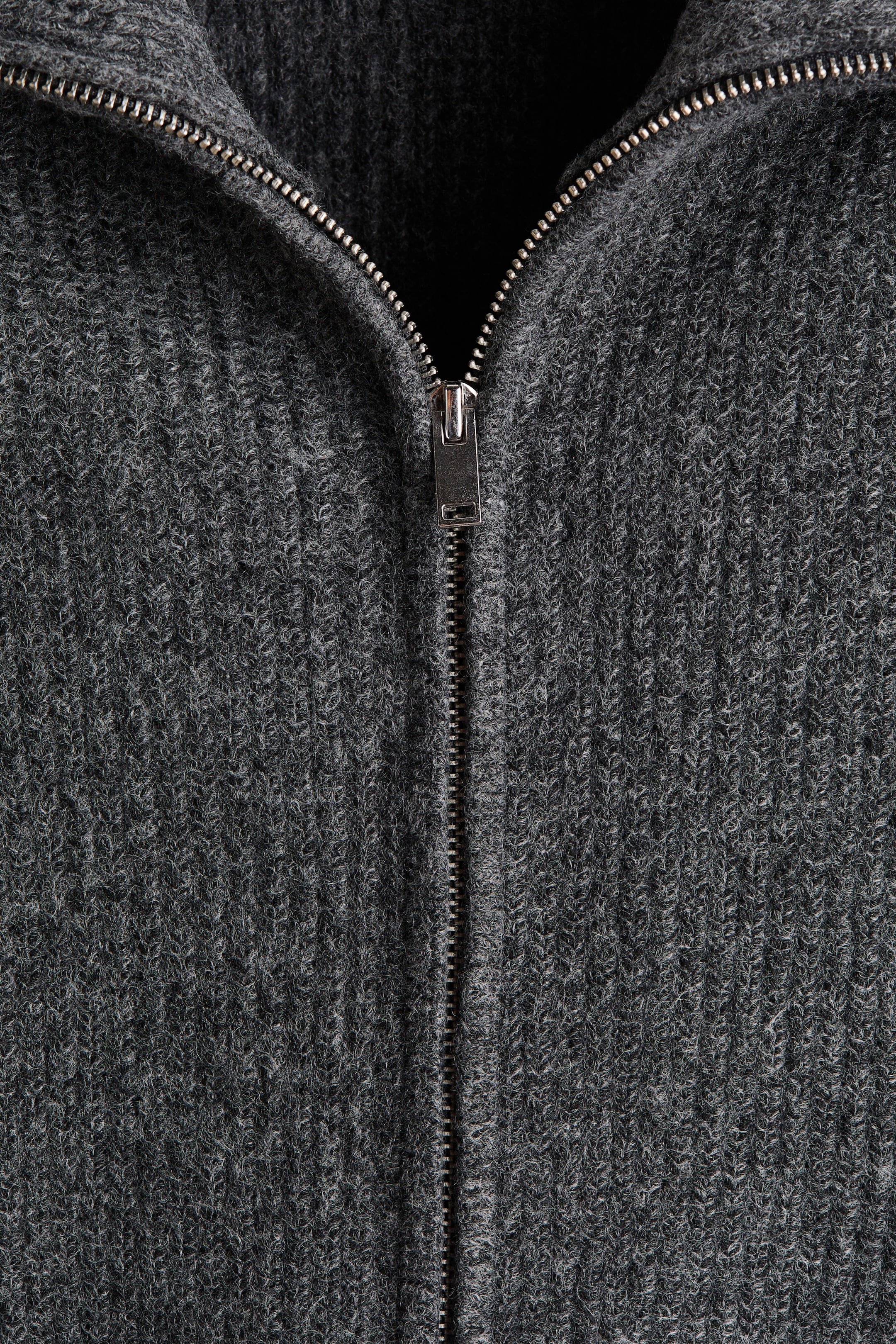 Regular-Fit Rib-knit Cardigan with Zipper