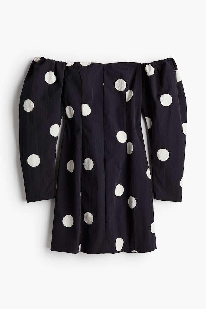 Off-the-shoulder dress - Black/Spotted - 1
