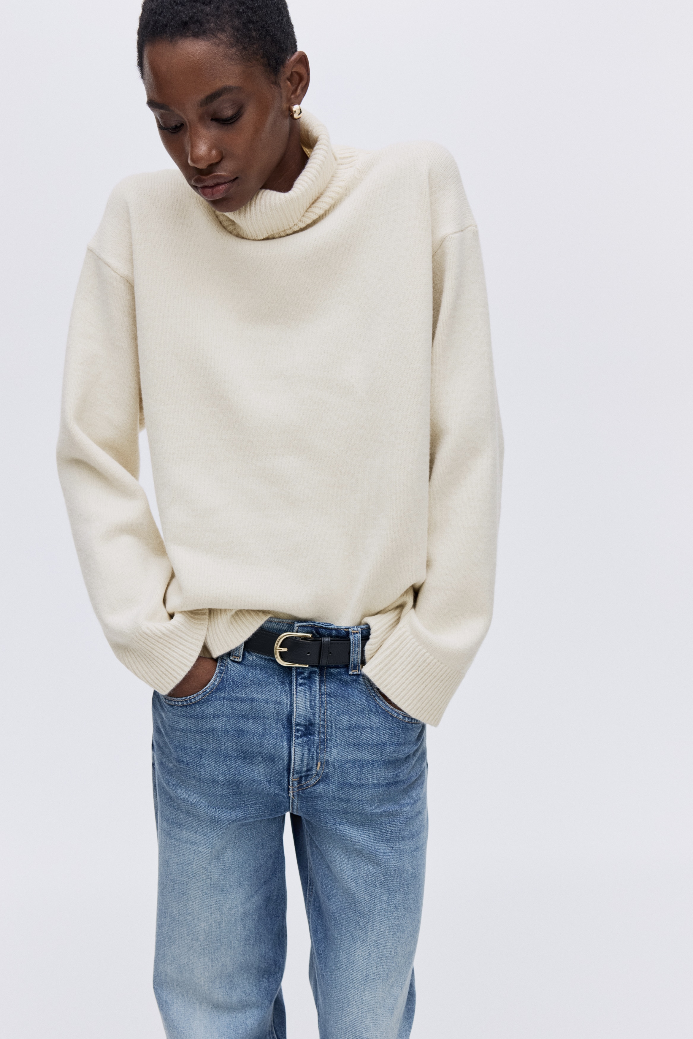 Loose-fit polo-neck jumper