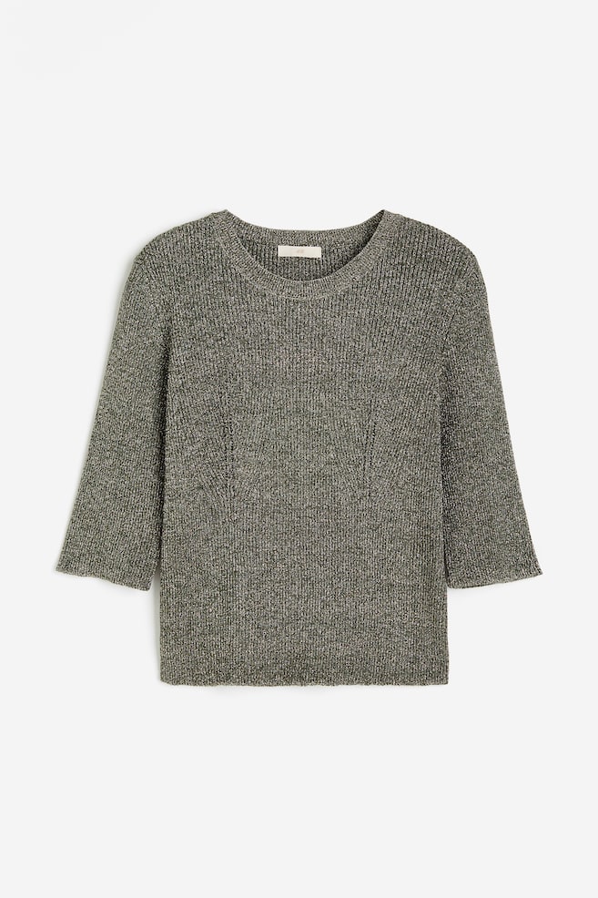 Top in maglia a costine glitter - Verde scuro - 1