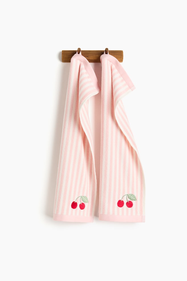 2-pack embroidery-detail guest towels - Light pink/Cherries/Light blue/Aeroplane - 1