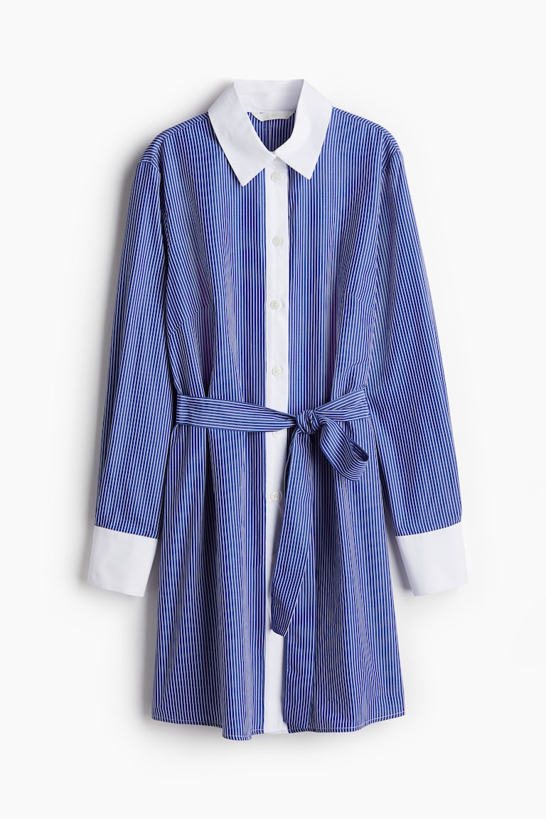 h and m blue striped dress H&M Women's Wide-cut Cotton Dress Blue White Stripe Oversized XL EUC