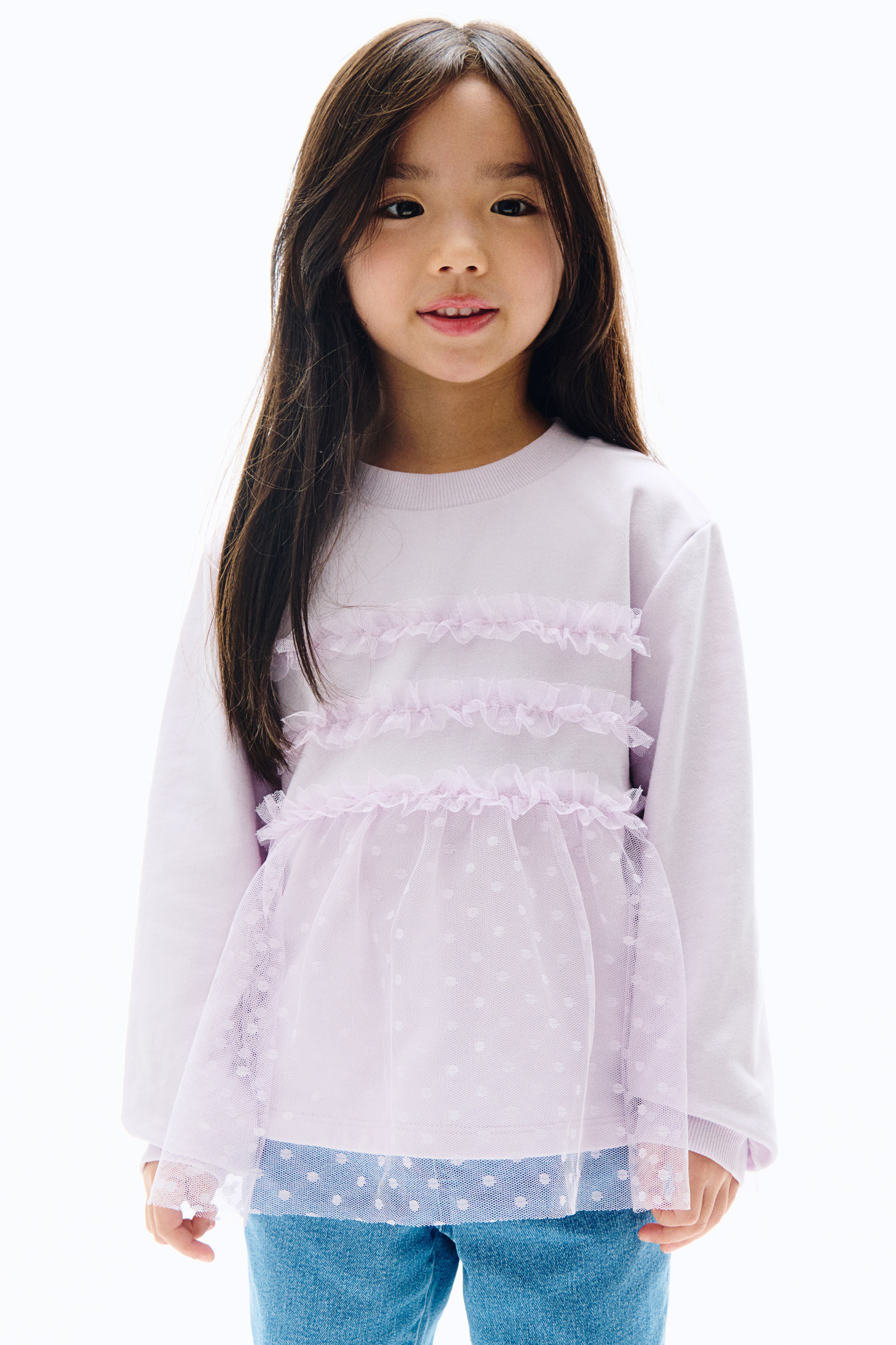 Tulle-detail sweatshirt - Light purple/White