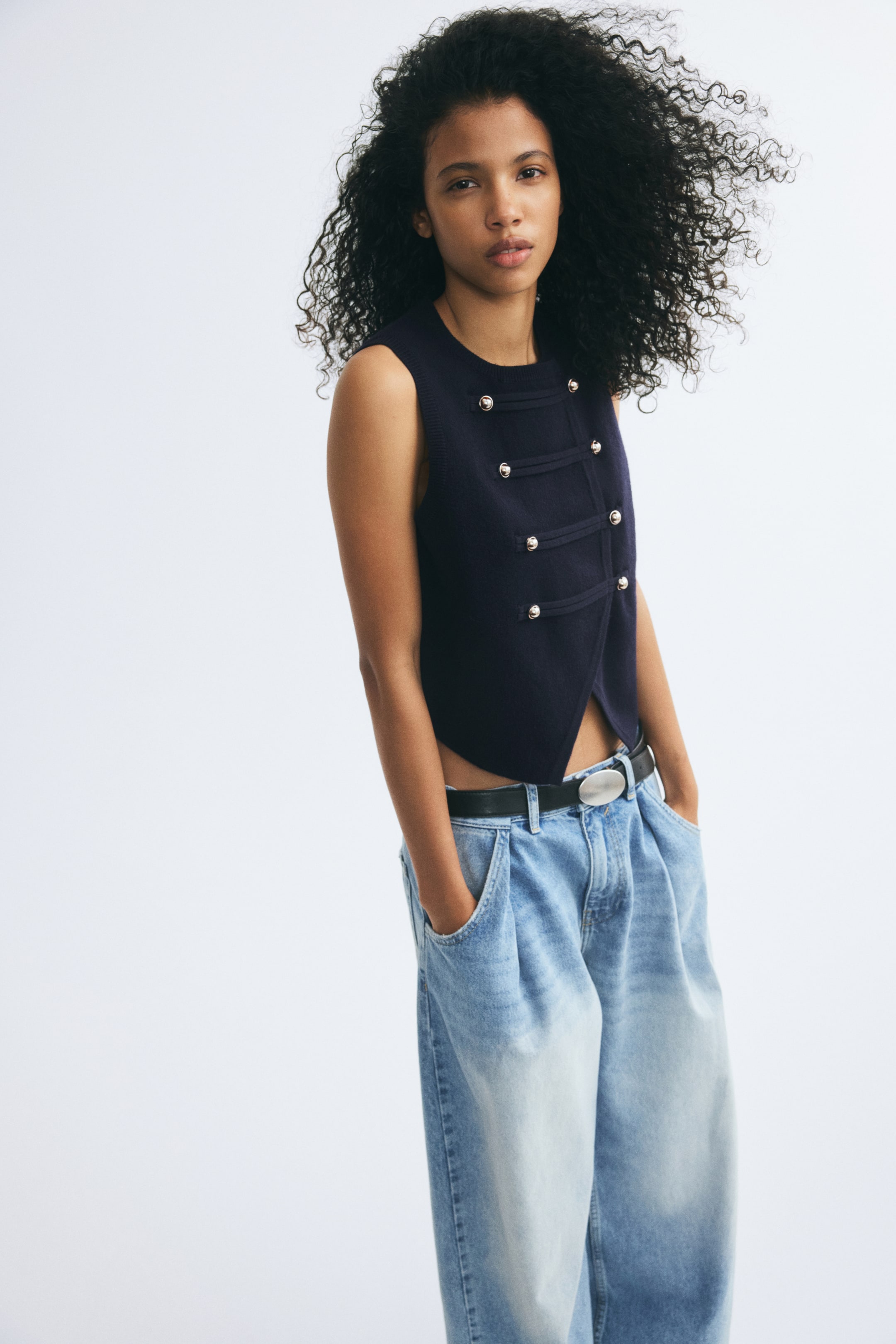 Double-Breasted Fine-Knit Vest