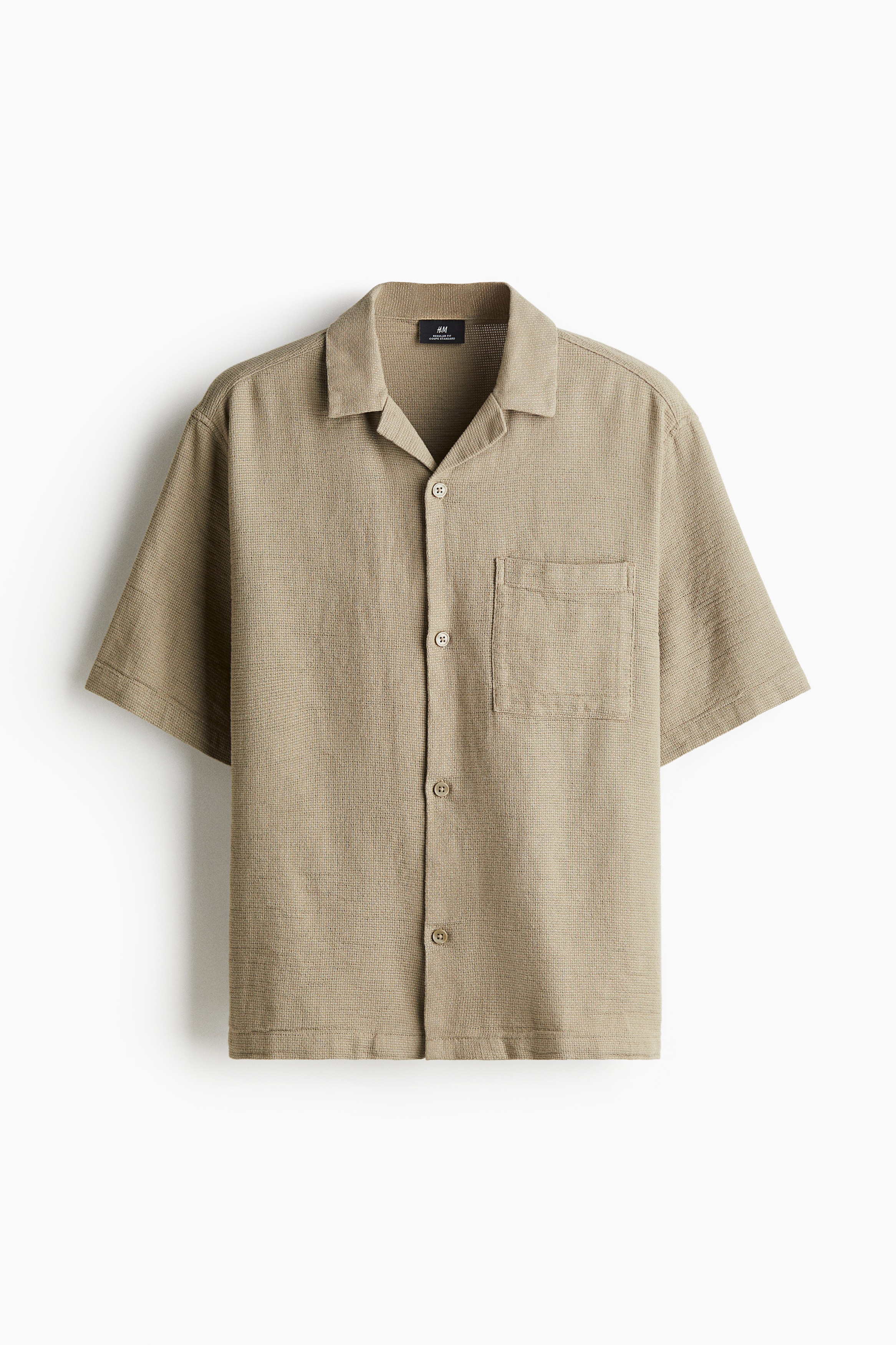 Camisa resort con textura Regular Fit - Verde/Beige/Rayas