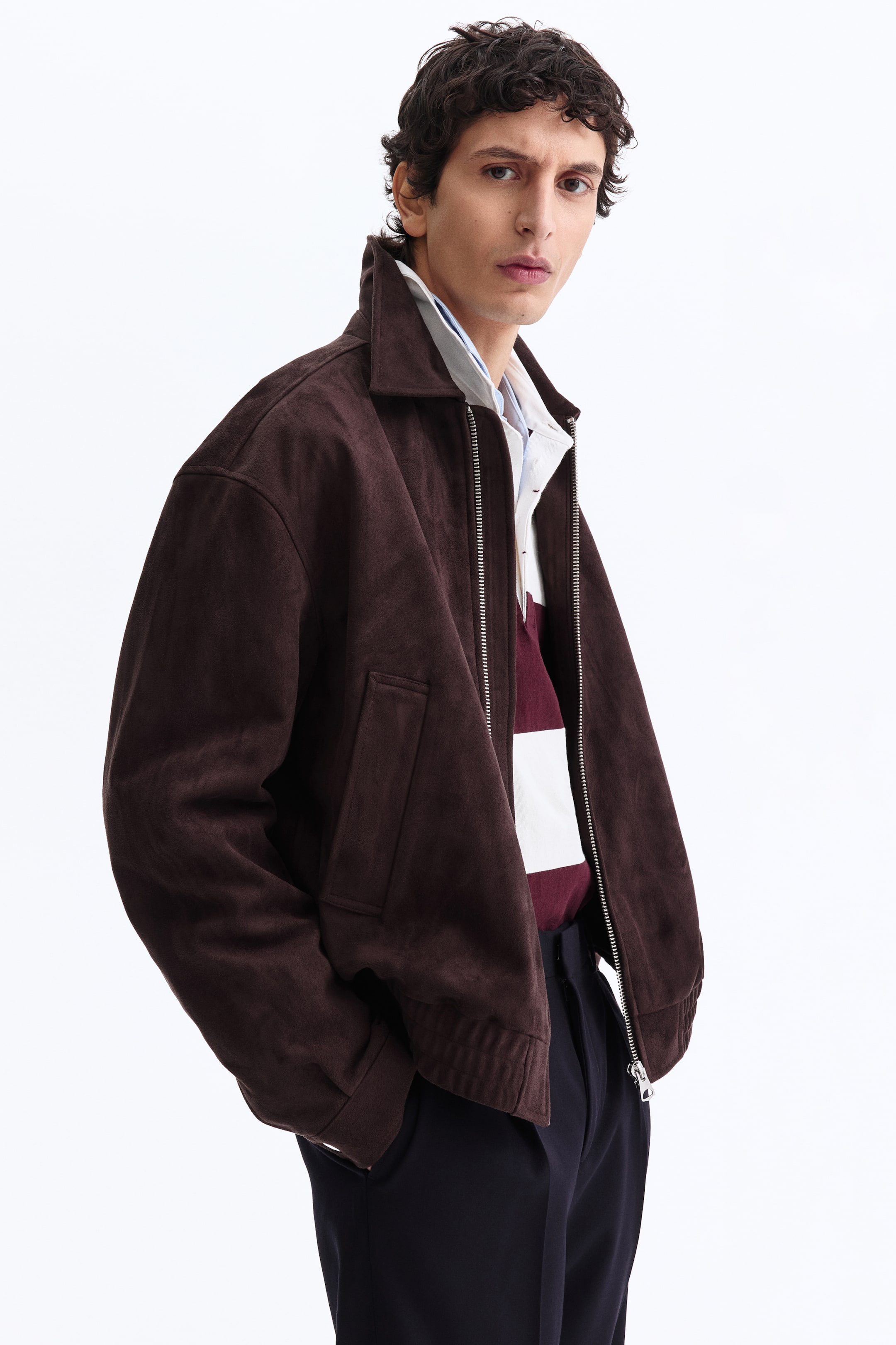 Visa större bild: Jacka med krage - Mörkbrun - HERR | H&M SE 1