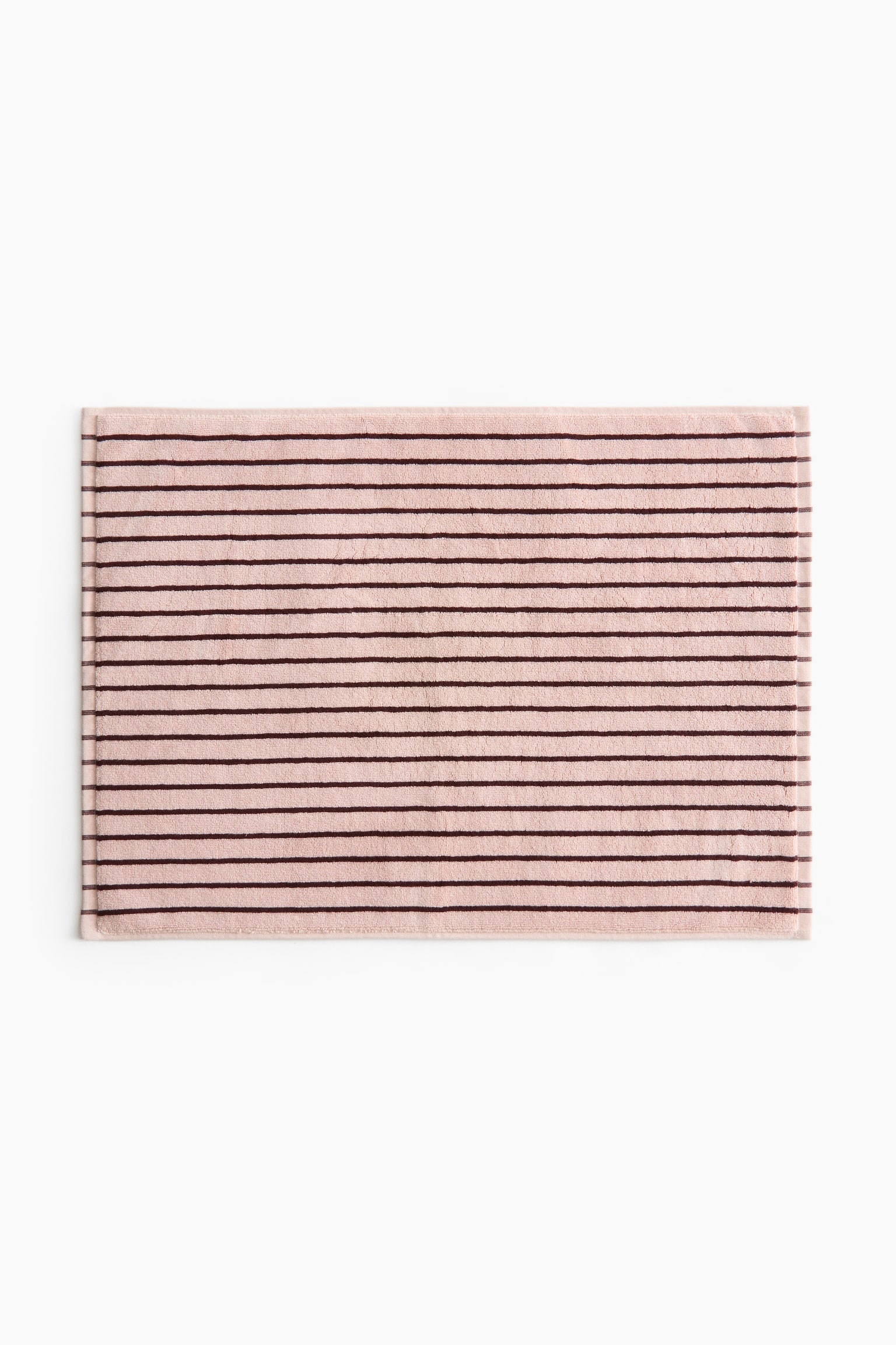Cotton terry bath mat-Light pink/Burgundy striped - 2