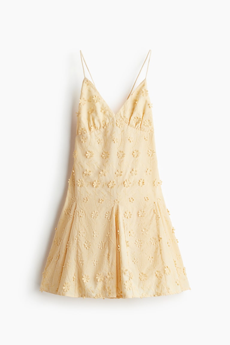 h and m yellow dress Women's Light Appliquéd Cotton eye fastener Gorgeous Pastel Yellow Dress from