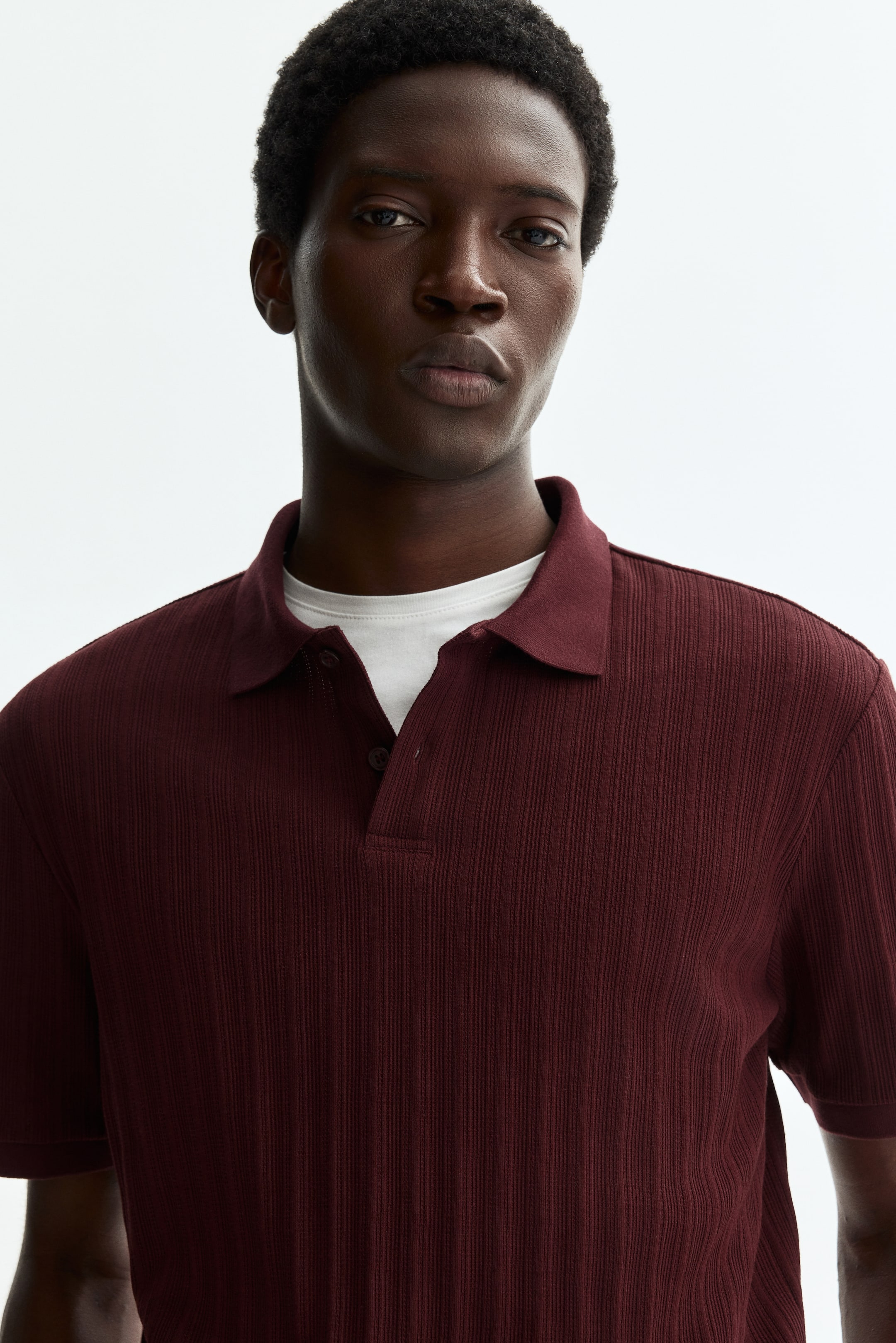 Мужские рубашки H&M Slim-Fit Textured Jersey Polo Shirt — фото 3