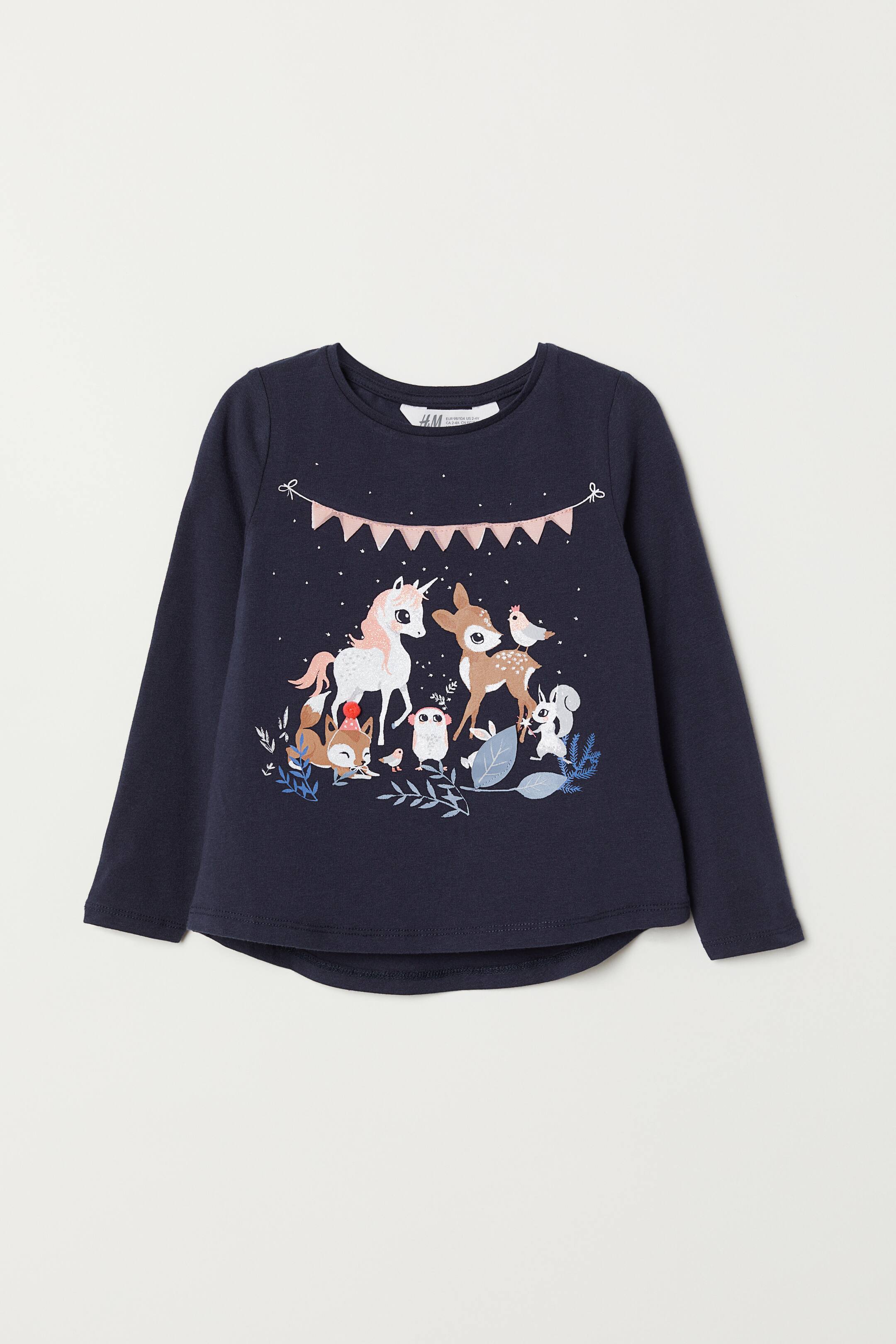 View larger image: Jersey top with sequined motif - Dark blue/Animals - Kids | H&M 1