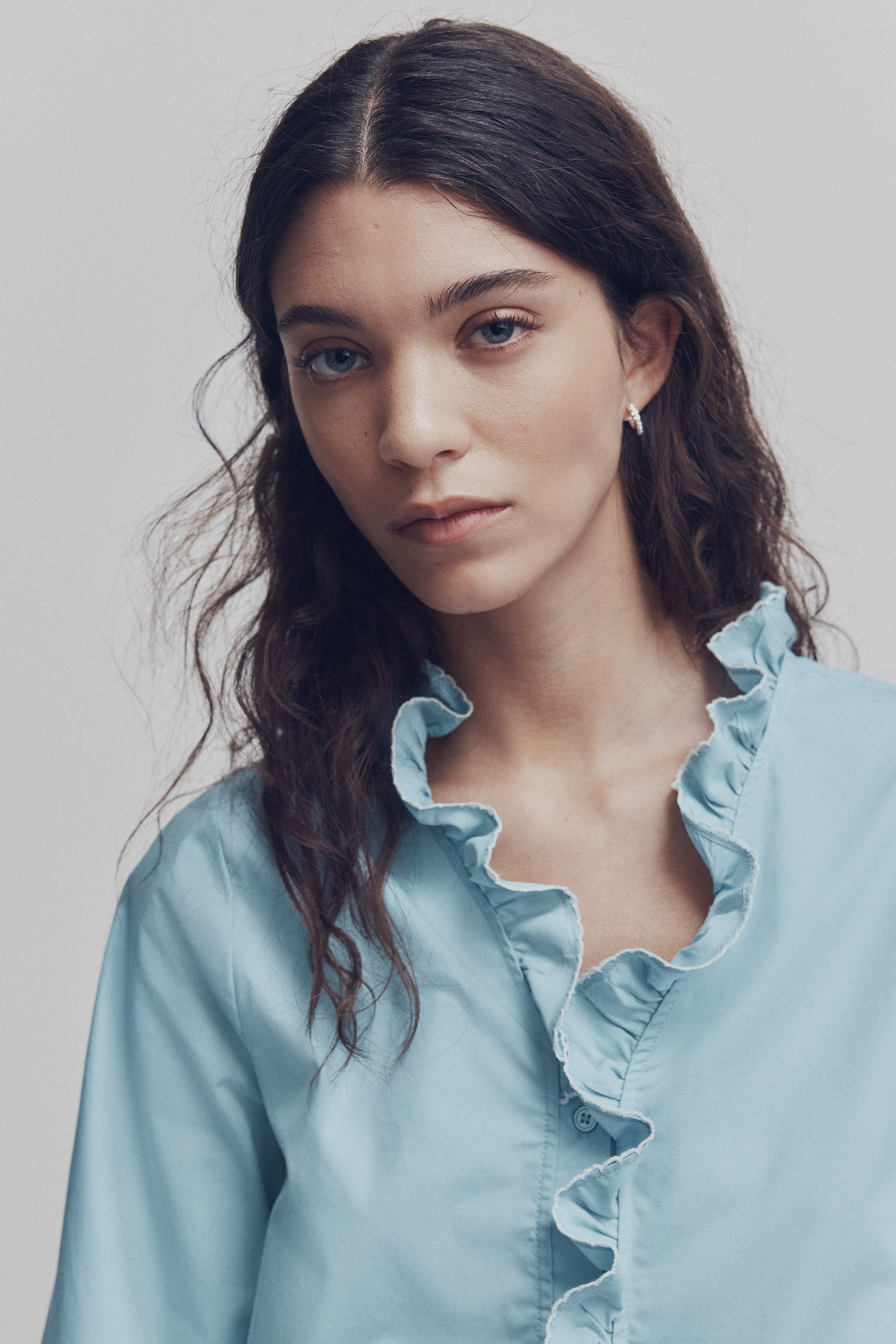 Frill-trimmed cotton poplin blouse
