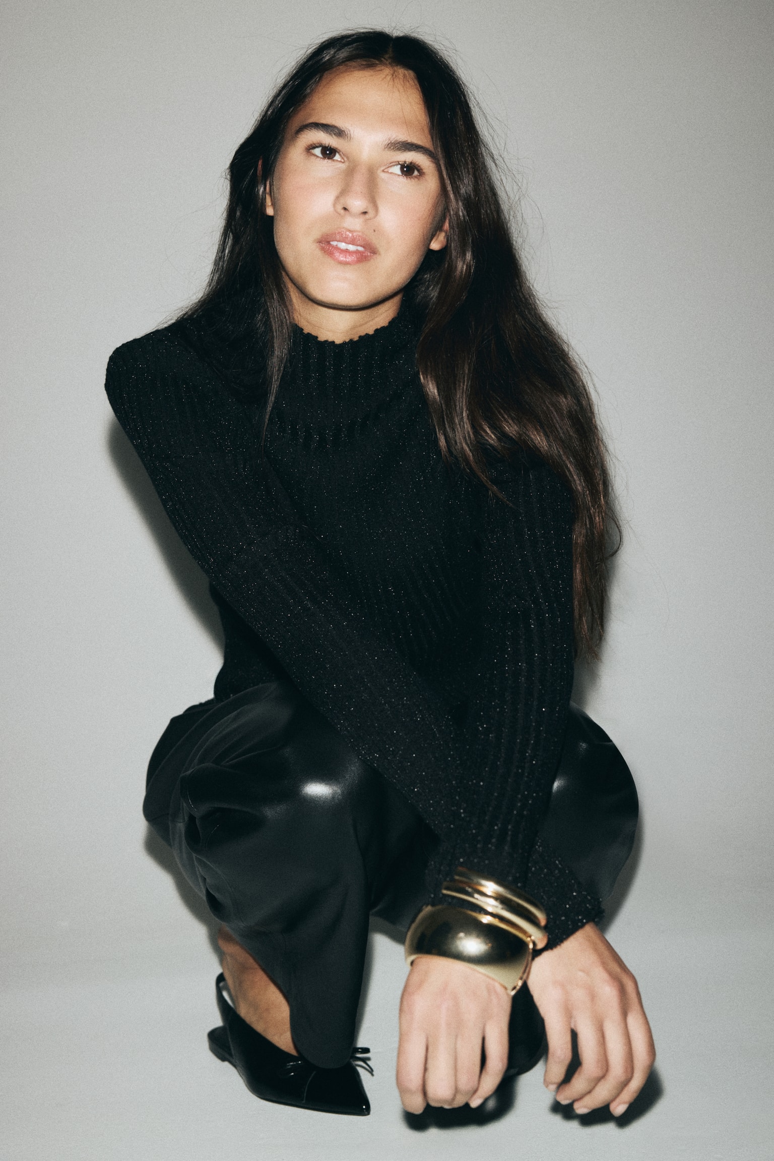 Brokatowy top z półgolfem - Black/Różowy/Ciemnobrązowy - 5