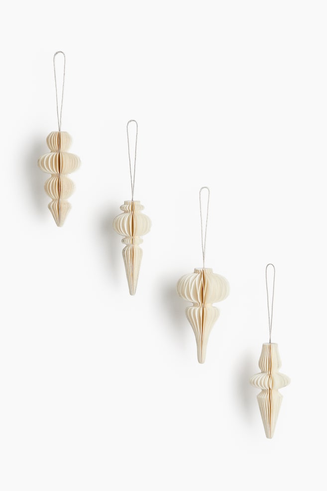 4-Pack Paper Ornaments - Light beige/Red/striped/Red - 1